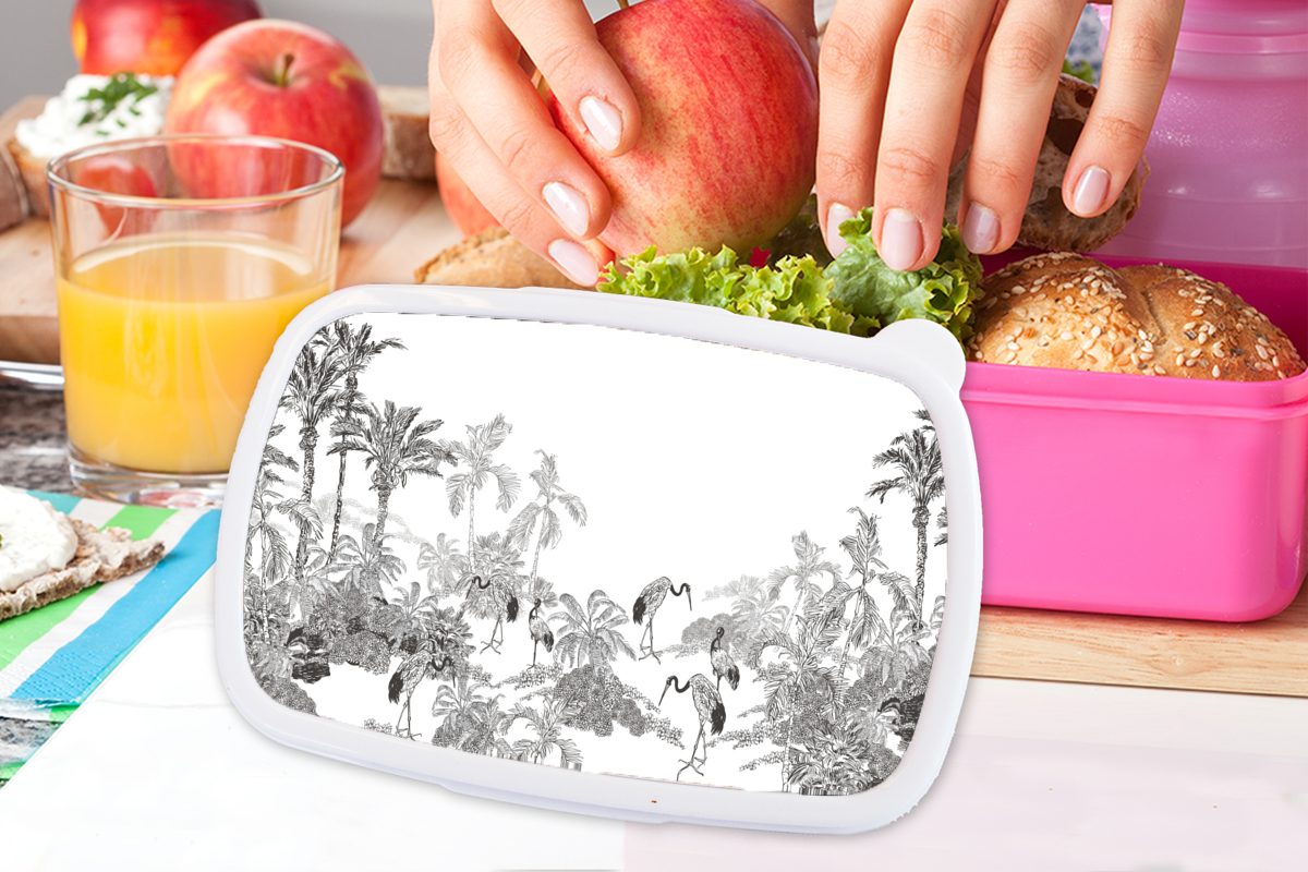- Snackbox, Vögel (2-tlg), Kinder, Weiß, Mädchen, rosa Brotbox Lunchbox Brotdose - für Erwachsene, Dschungel - Kunststoff Schwarz MuchoWow Kunststoff,