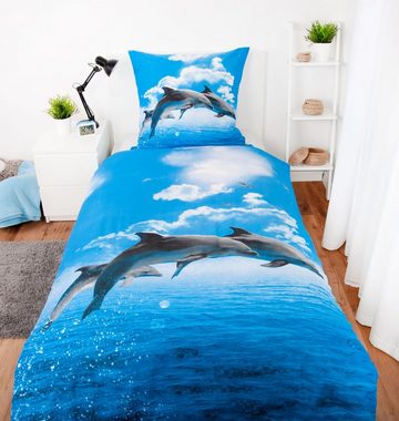 Kinderbettwäsche Delphin Bettwäsche Set Delfin 2tlg. 135x200 cm 100% Baumwolle, Herding