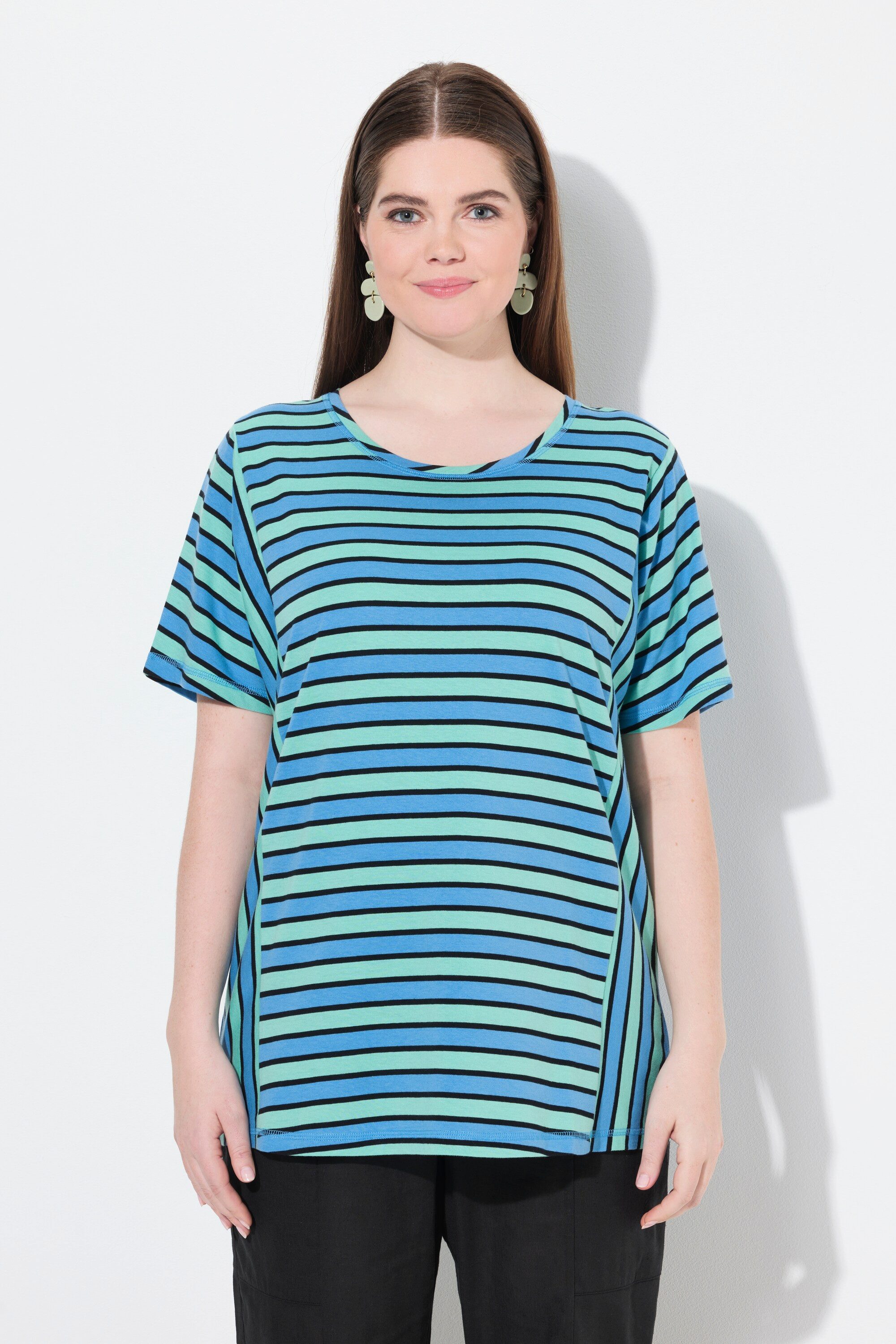 Ulla Popken T-Shirt T-Shirt Streifenmix Rundhals günstig online kaufen