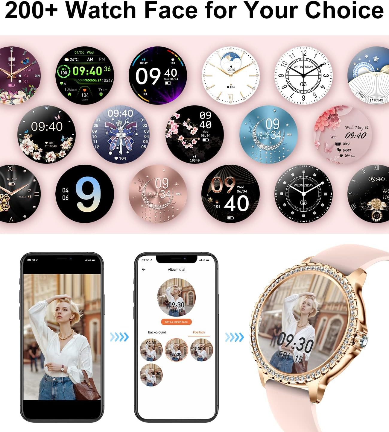 Lige Damen's Bluetooth Anrufe; Touchscreen Edelstahl Fitness-Tracker Smartwatch (3,3 cm/1,32 Zoll, Android iOS), Telefonieren funktion 100+ Sport Activity Tracker Schlafanalyse uhr