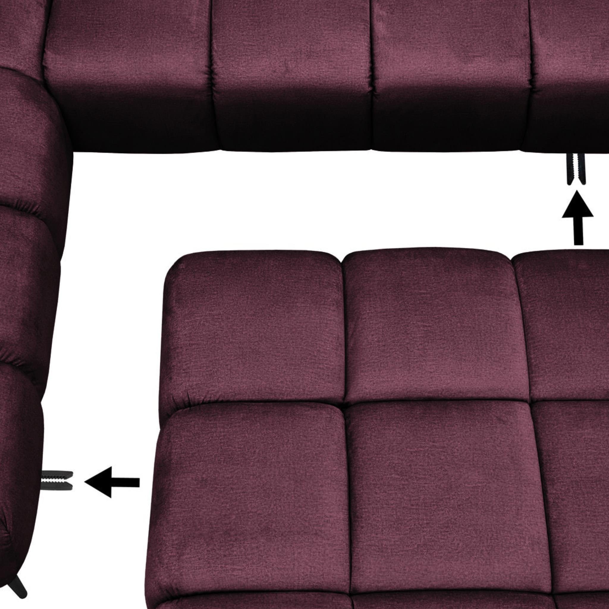 69) (monolith Sitzhocker 131x97 im in cm Vanessa der Steppungen Beautysofa modernes Sitzfläche, burgundy Design), Format, (XXL