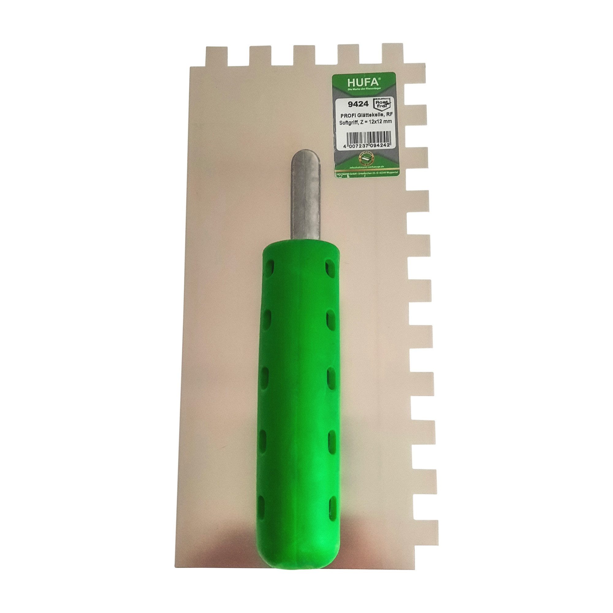 Hufa Zahnkelle Hufa Profi Glättekelle Edelstahl 2K Griff 280x130mm 12x12mm gezahnt rostfrei