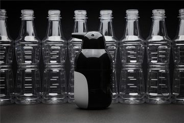 Qualy Design Seifenspender Pinguin, (Kunststoff, ca. Ø 7,5 x 16 cm, Schwarz, Grau), für ca. 300 ml Flüssigseife, nachfüllbar