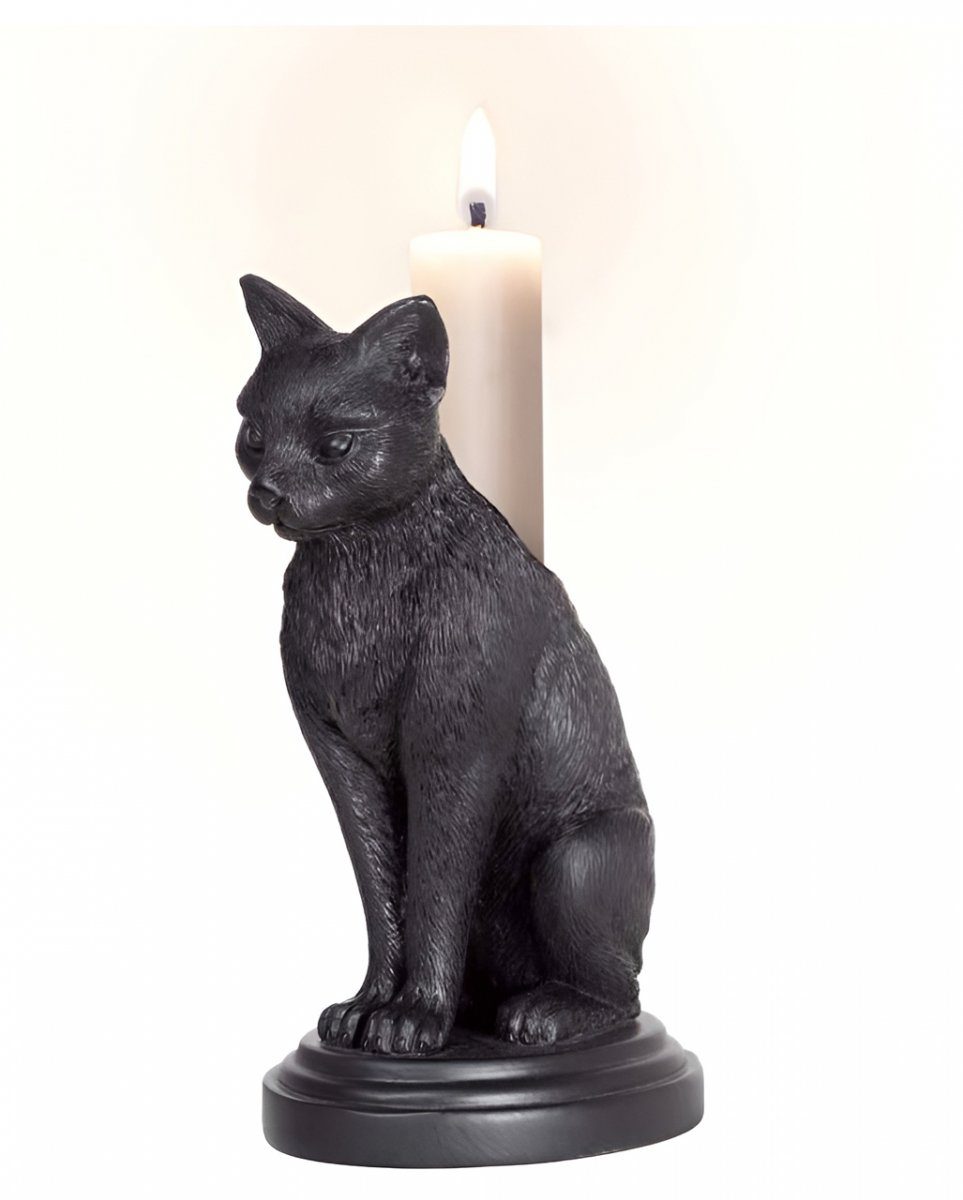 Horror-Shop Dekofigur Gothic Katze Kerzenständer Schwarz als Geschenkide | Dekofiguren