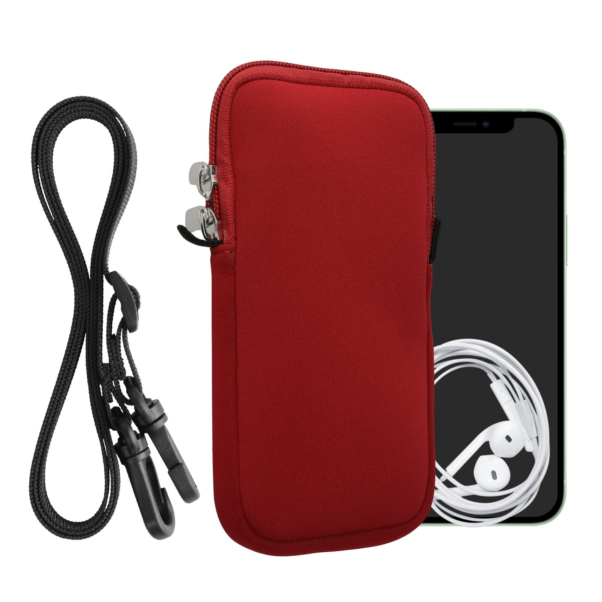 kwmobile Handytasche Handytasche für Smartphones L - 6,5" (1-tlg), Neopren Handy Hülle mit Kordel - Tasche mit Handykette 16,5 x 8,9 cm