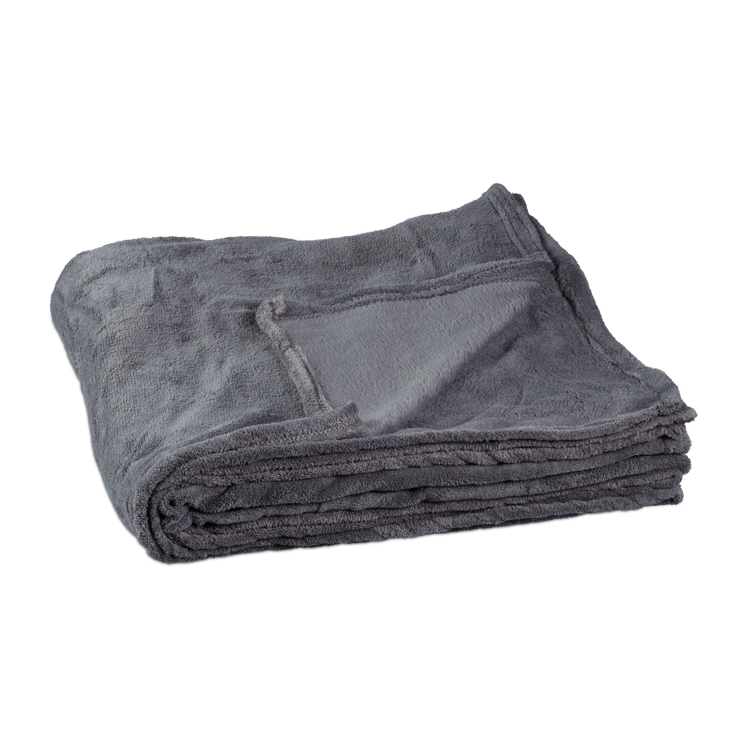 Wohndecke Kuscheldecke Fleece extragroß, relaxdays, Grau günstig online kaufen