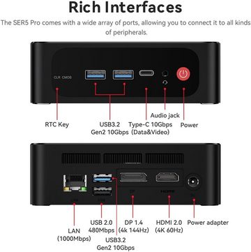 Beelink Mini-PC (AMD Ryzen 7 5700U, AMD Radeon Graphics, 16 GB RAM, 500 GB HDD, Mini PC Ryzen 7 5700U 4K, WiFi 6 BT5.2 HDMI DP, Type-C)