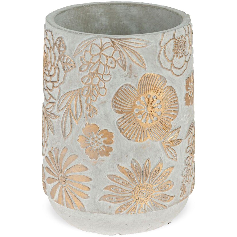 matches21 HOME Vase 12 cm Blumentopf HOBBY (1 grau Blumenmuster Zement & Ø Vintage Pflanzvase St) gold