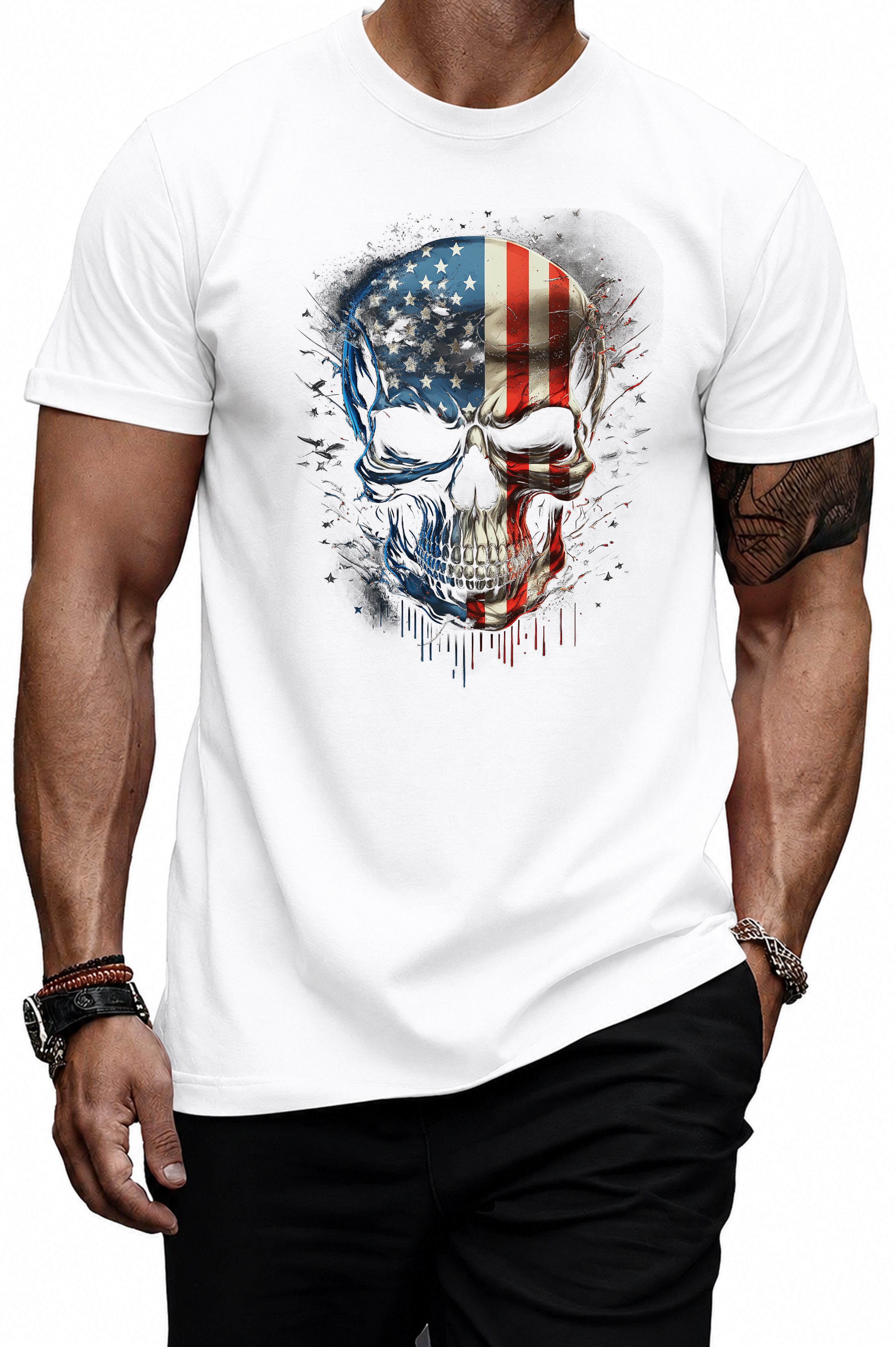 Banco T-Shirt Herren Shirt Skull Totenkopf Schädel Skelett USA US aus Baumwolle