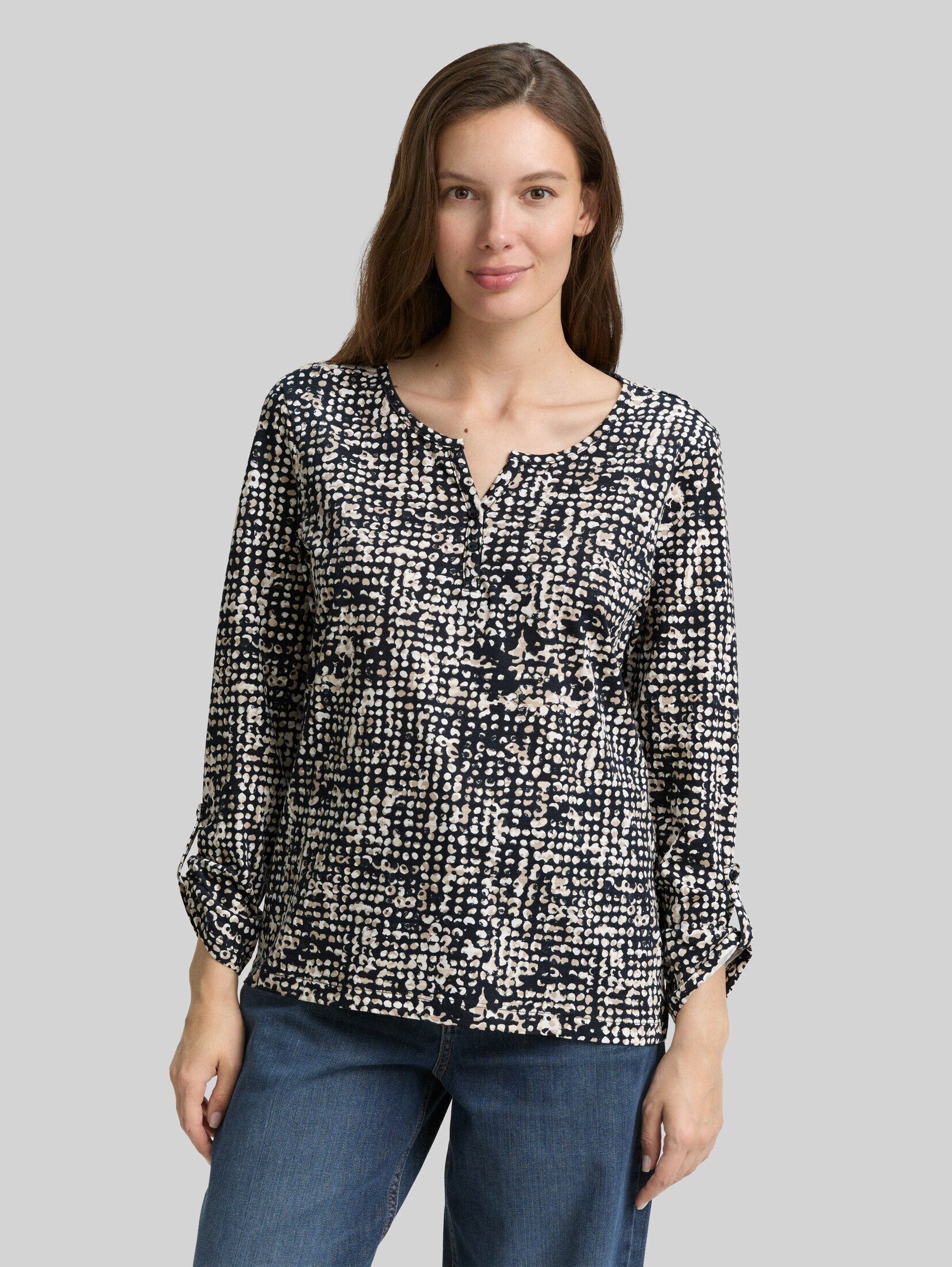 TOM TAILOR T-Shirt T-Shirt Henley Blusenshirt mit Muster