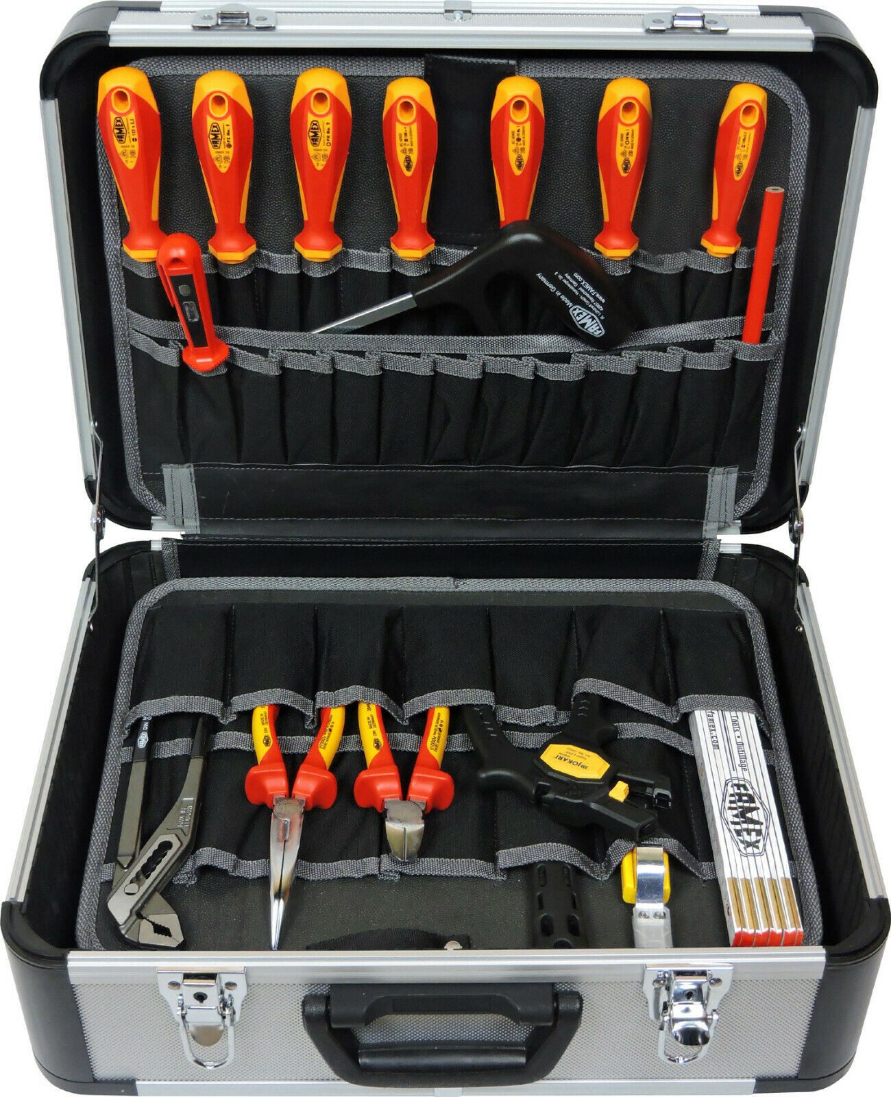 FAMEX Werkzeugset 478-10 Elektriker Werkzeugkoffer, (Werkzeugkoffer, 31-tlg., Werkzeugbox, 30kg Kapazität), 30kg Kapazität, Platz für weitere Werkzeuge, PROFI