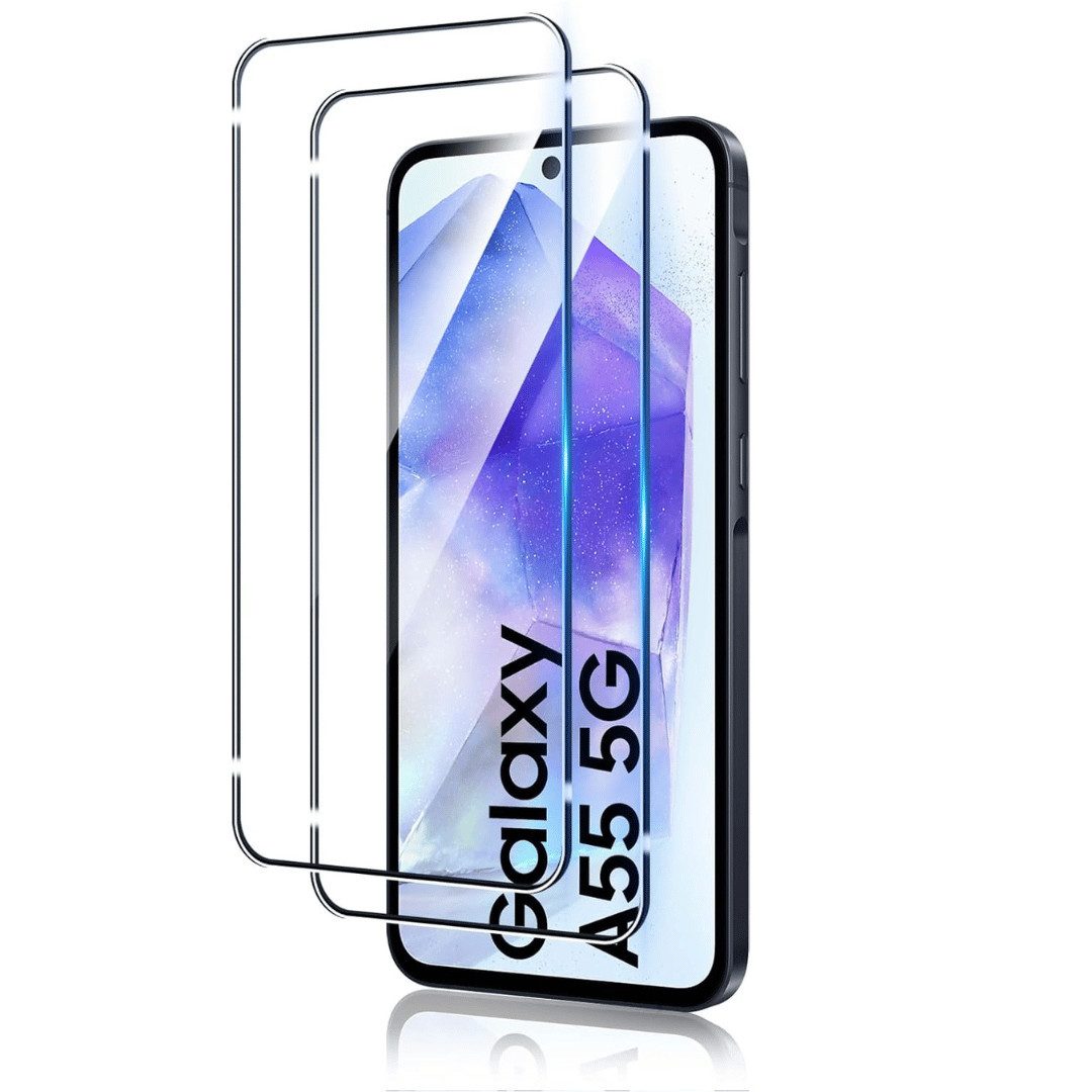 SmartUP Displayschutzglas 2X Schutzglas für Samsung Galaxy A55 5G Panzerfolie Display Full 9H für Samsung Galaxy A55 5G, kompletter Displayschutz
