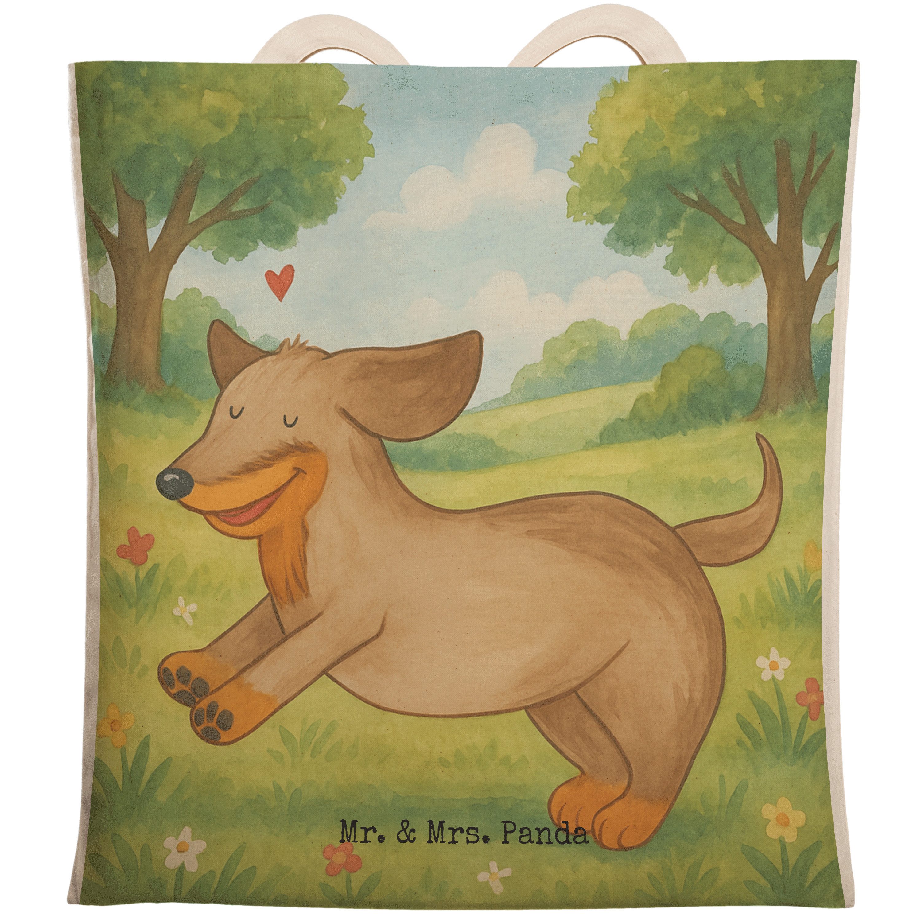 Mr. & Mrs. Panda Tragetasche Hund Dackel Design, Stoffbeutel, Weiß, Beutel Tasche, Dachshund, Sprü (Packung), Tasche Stofftragetasche Hunde