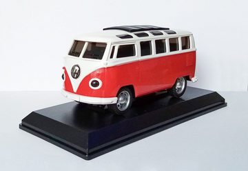 Modellbus RETRO BUS in Vitrine Modell mit Licht Sound Friktionsantrieb 15cm Modellbus Modellauto Auto Kinder Geschenk 28 (Rot)