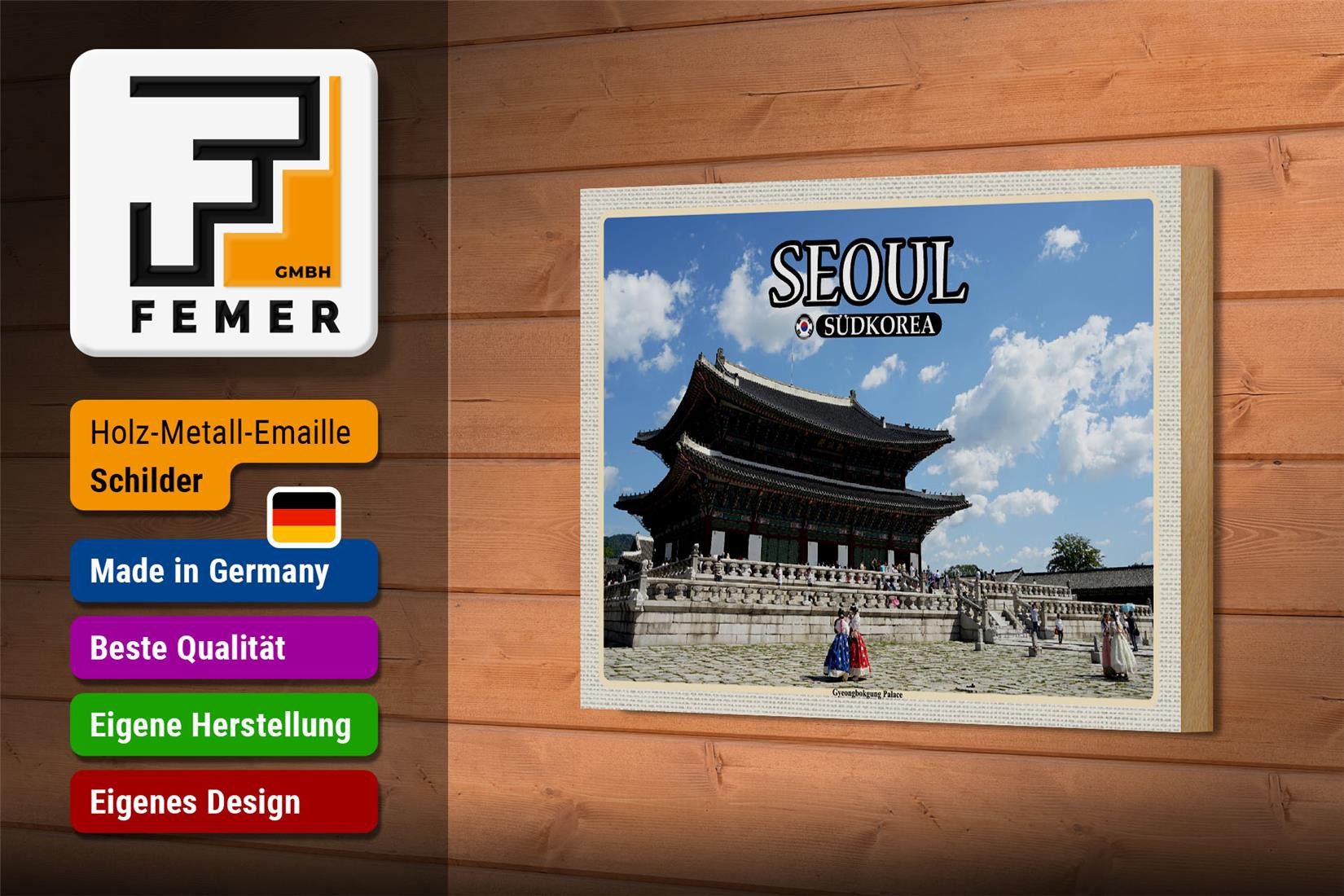 Femer GmbH Holzbild Reise 18x12 cm Seoul Südkorea Gyeongbokgung Palace, (1 St), Glatte Holzfaserplatte (MDF), vorn beschichtet