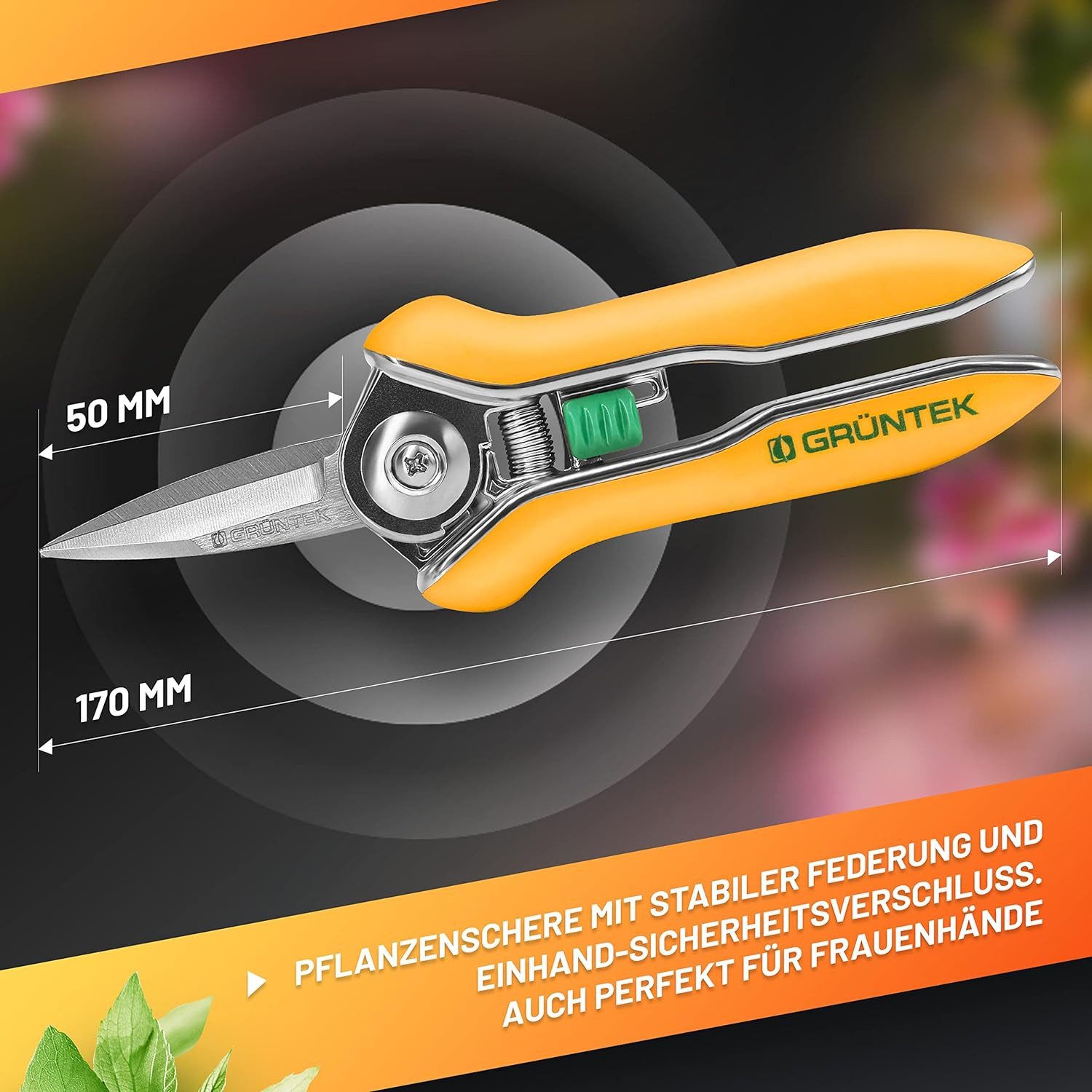 GRÜNTEK Gartenschere Rosen-Pflanzenschere COLIBRI 170mm Edelstahlklingen mit Zink-Legierung, Blumenschere mit Soft-Touch Ergo-Griff, Rosenschere Bypass – Bild 5 von 5