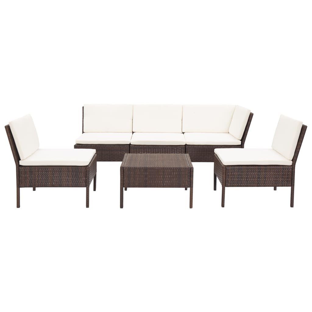 6-tlg. Gartenlounge-Set Rattan Auflagen (6-tlg) mit Braun, vidaXL Garten-Lounge-Set Poly