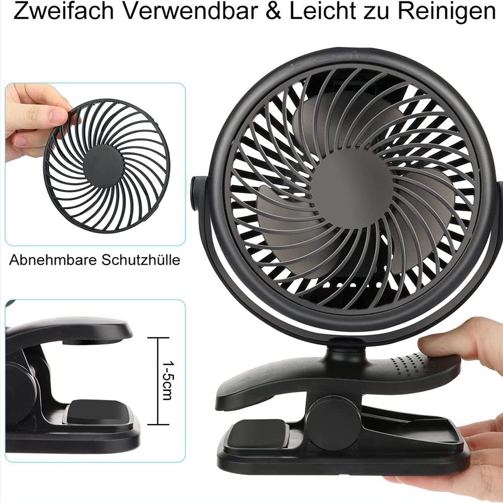 Tragbar Ventilator, mit GelldG Mini Clip 3 Ventilator schwarz Geschwindigkeiten USB Handventilator