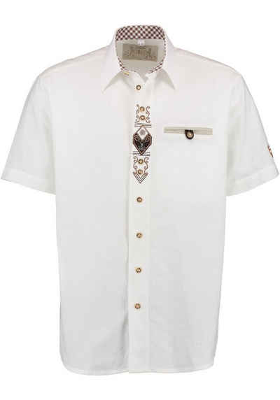 OS-Trachten Trachtenhemd Amima Kurzarmhemd mit Edelweiß-Stickerei auf der Knopfleiste