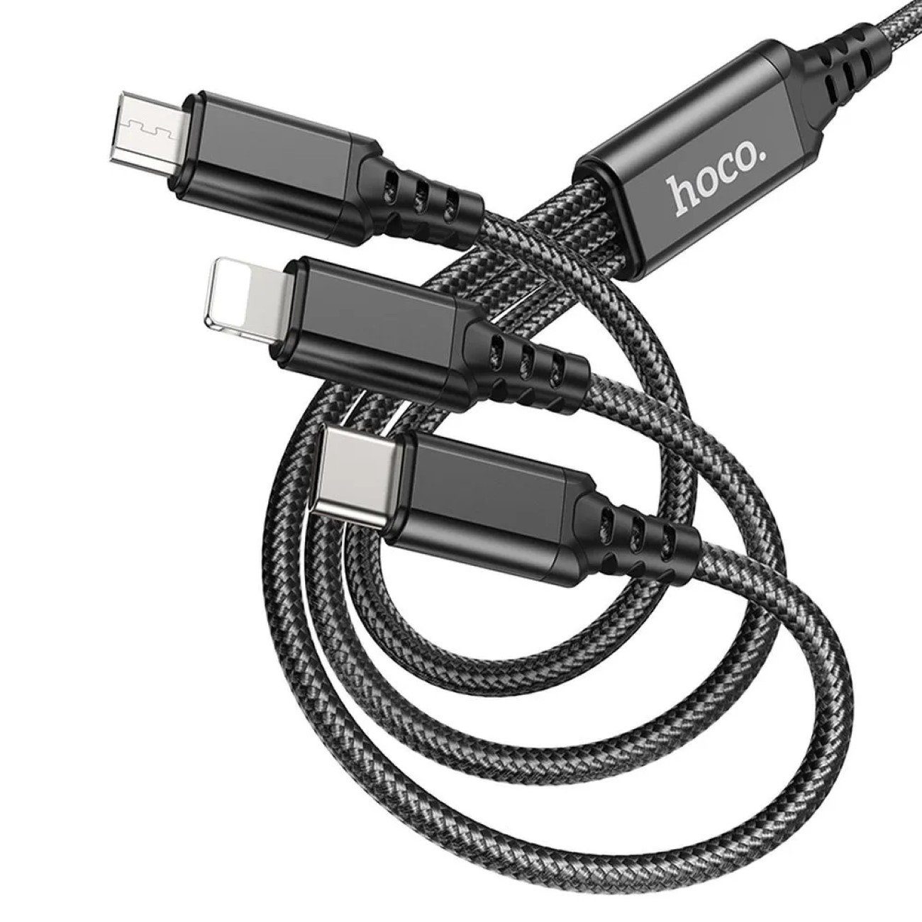 hoco. 3in1 Kabel USB zu iPhone Anschluss + Micro + Typ C X76 schwarz 1 m Smartphone-Kabel