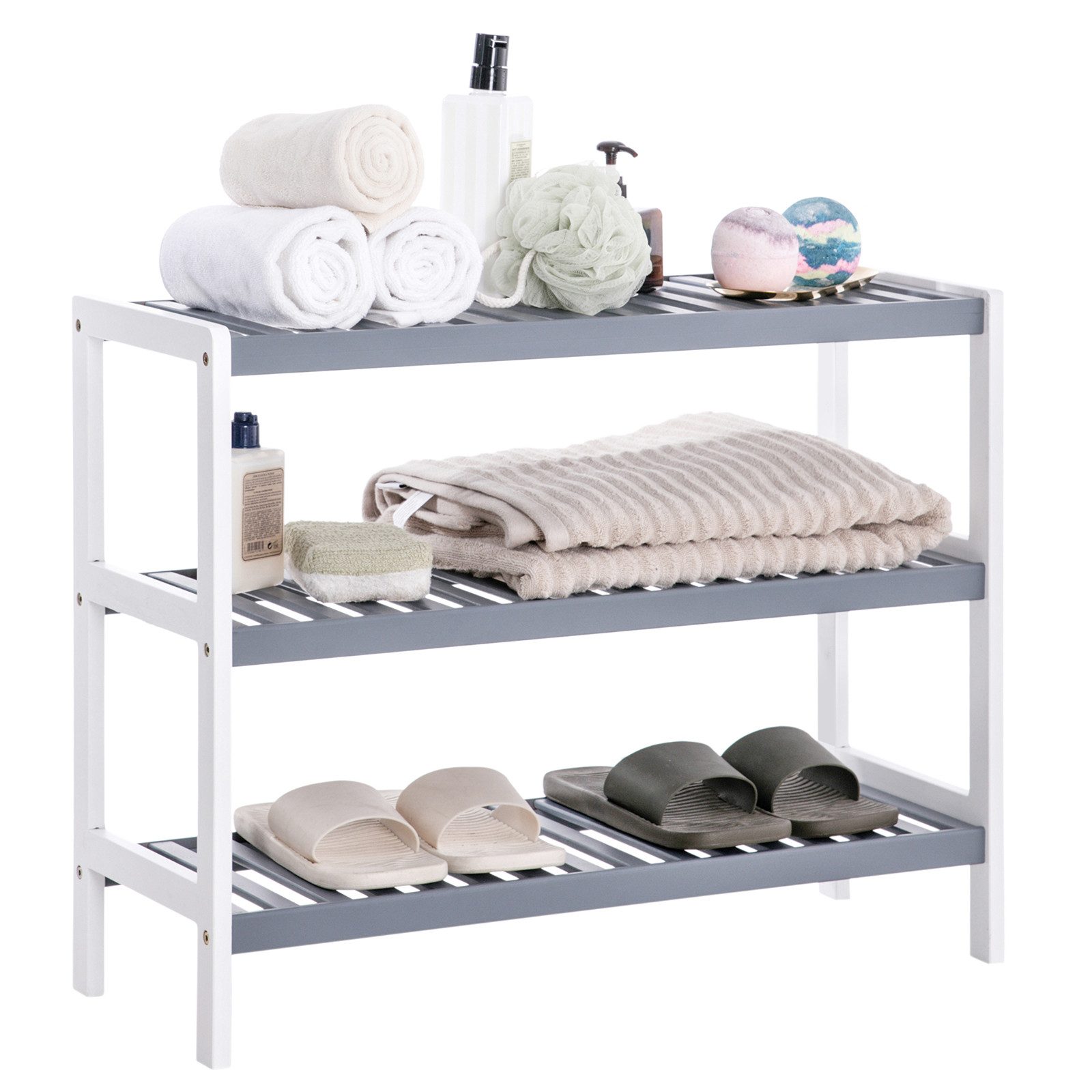 SONGMICS Schuhregal Schuhablage, Schuh-Organizer, für Wohnzimmer, Schlafzimmer, Badezimmer, Bambus, 3 Ebenen, Regal für Schuhe, Pflanzen, Bücher, 26 x 70 x 55 c – Bild 5 von 5