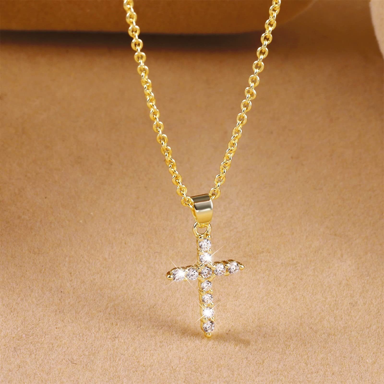 Kreuz mit Kette Zirkoniakette POCHUMIDUU Kreuzkette Frauen Girls, für Gold Lange