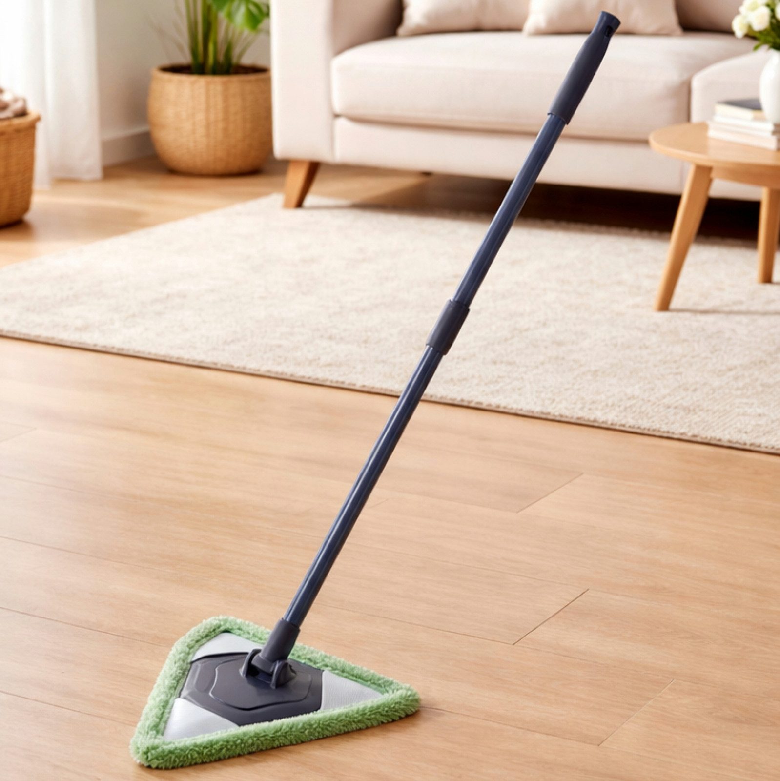 Koopman Bodenwischer Wischmopp Bodenreiniger Mikrofaser Nasswischer 89cm Grün, (3-St), inkl. Teleskopstiel, Dreieckig, 2 Bezüge, handlich, ausziehbar