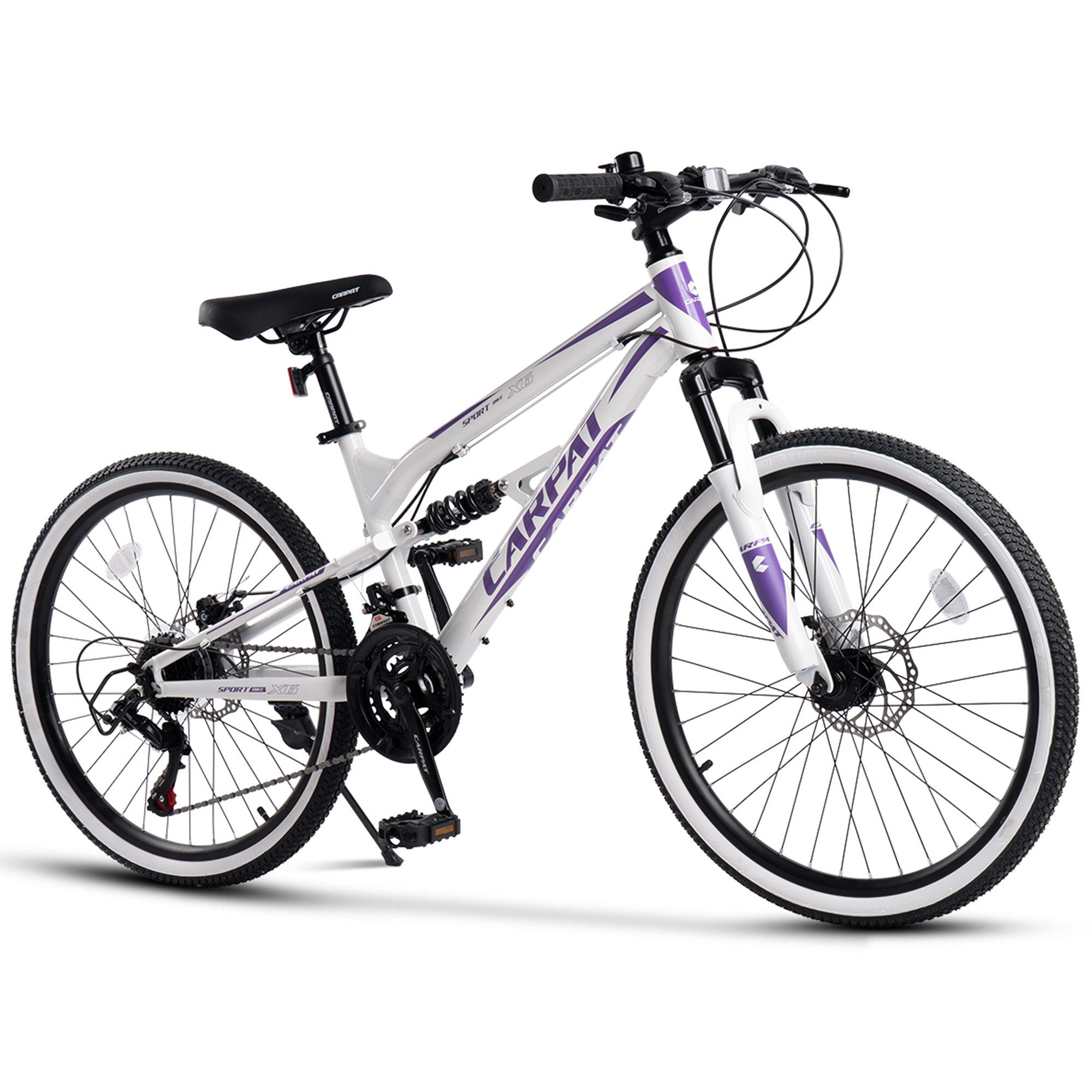 CARPAT SPORT Mountainbike 24 26 Zoll Fahrrad für Herren Damen Jungen, 21 Gang Shimano Tourney Schaltwerk, Kettenschaltung, mechanische Scheibenbremse, MTB Fahrrad Bike