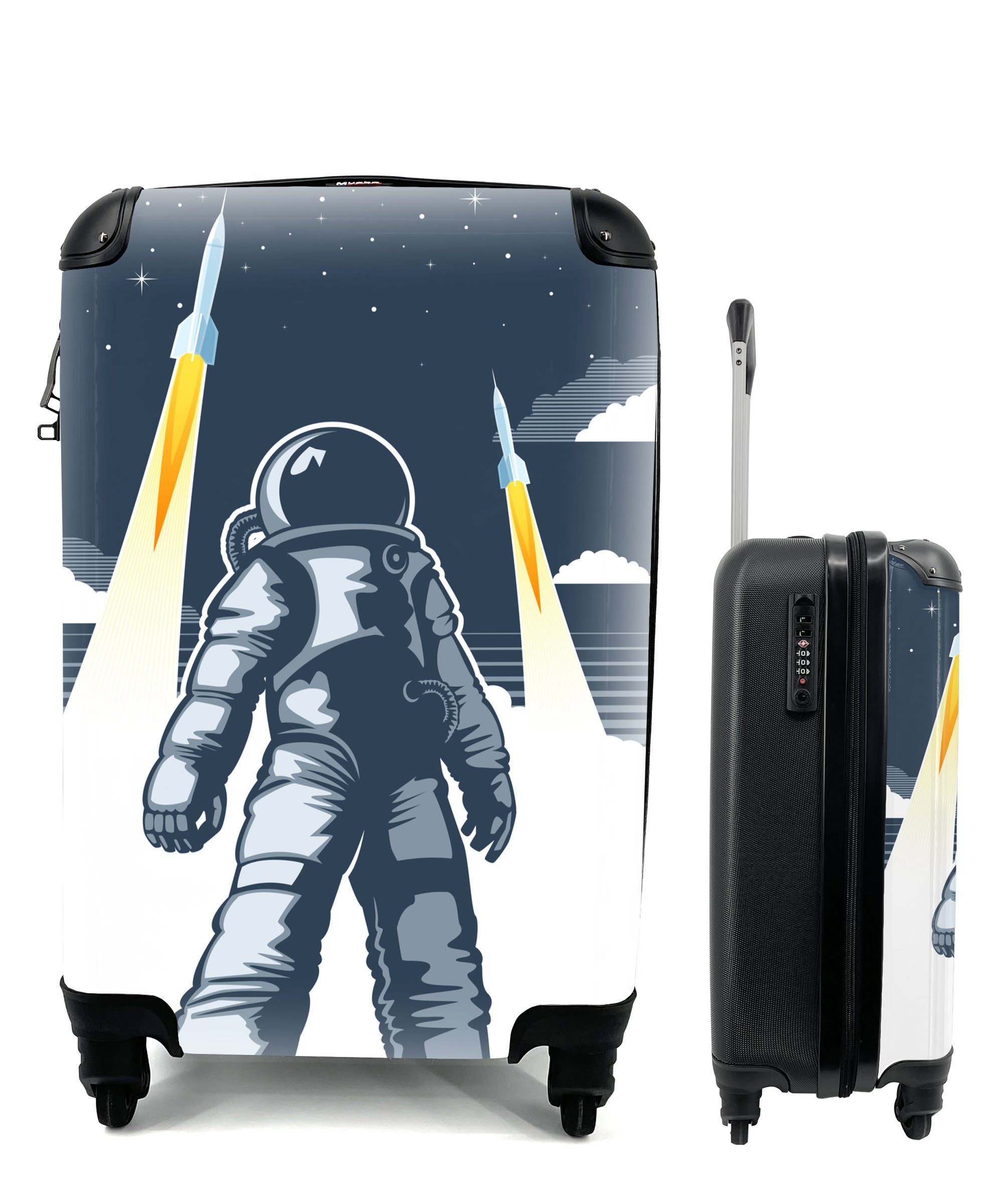 MuchoWow Handgepäckkoffer Astronaut - Rakete - Weltraum, 4 Rollen, Reisetasche mit rollen, Handgepäck für Ferien, Trolley, Reisekoffer