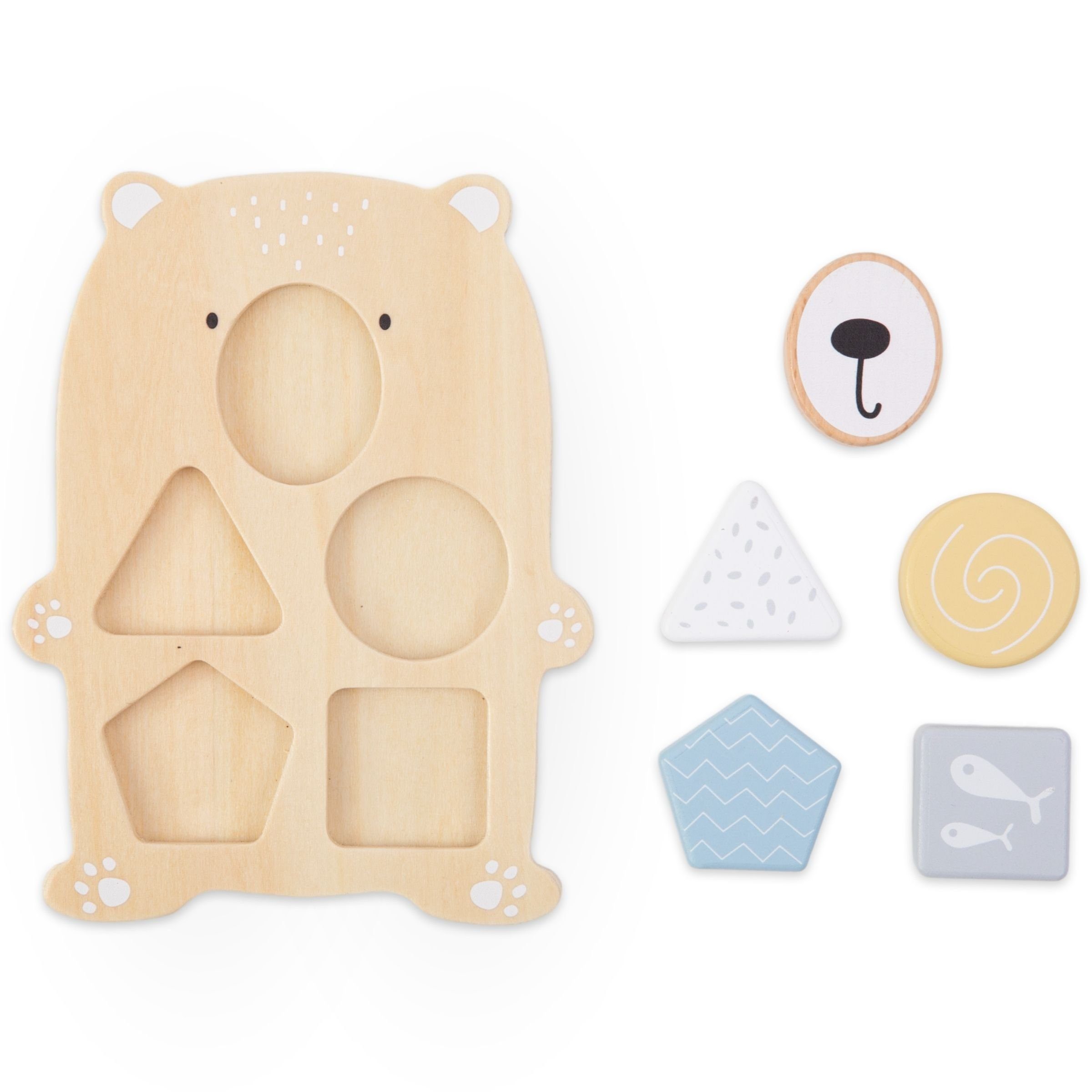 Geflecht, mit Puzzle-Sortierschale Teddybärensortierer Holzspielzeug, Pyramide, buntes Set Mamabrum