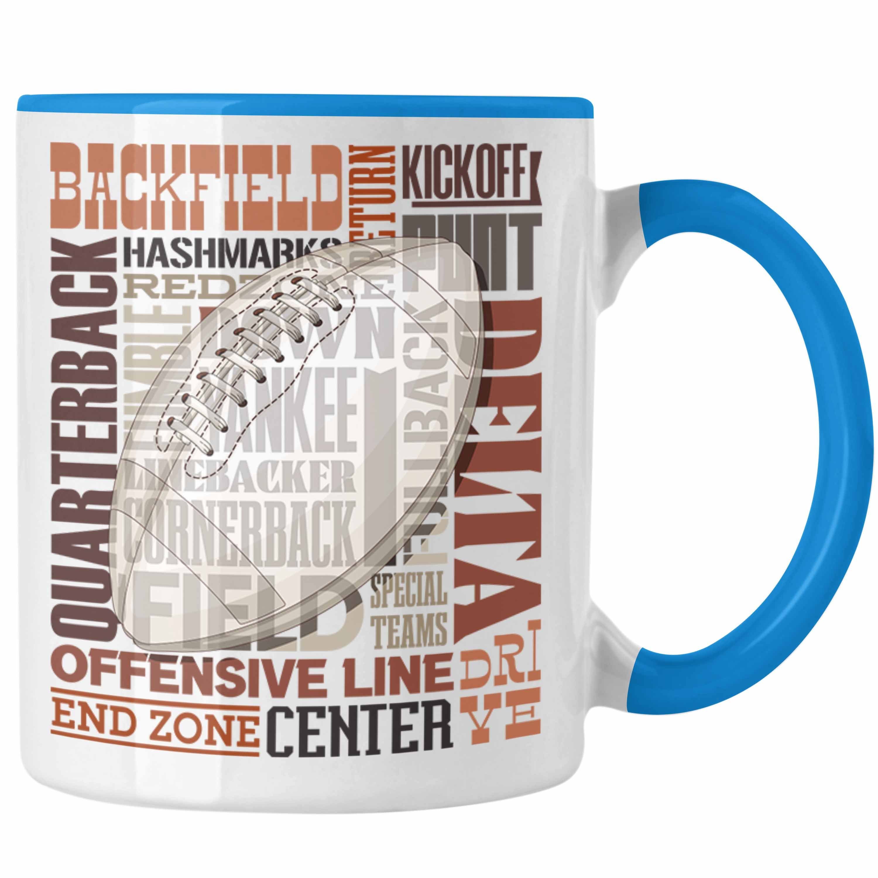 Tasse Tasse Geschenkidee Football American Spielbe Trendation Football-Spieler Blau Geschenk