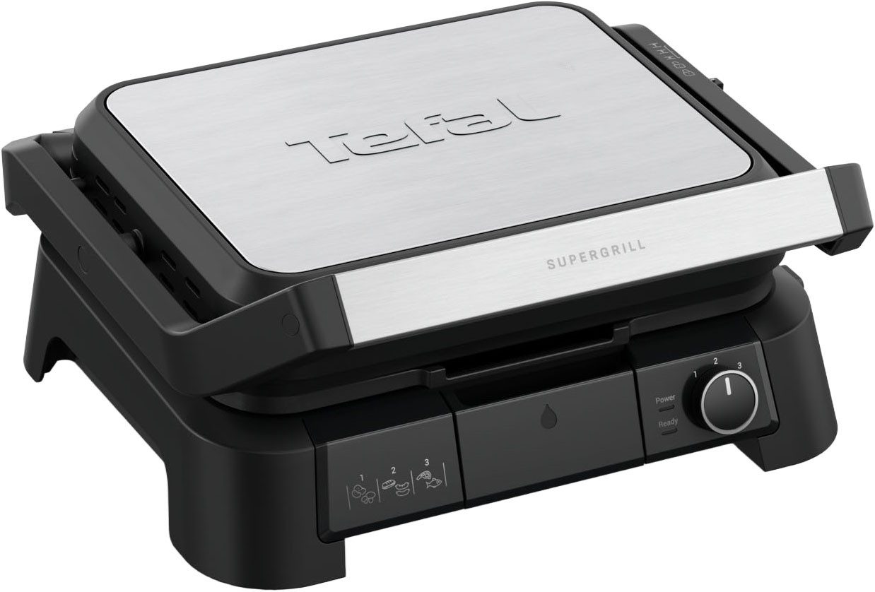 Tefal Kontaktgrill SuperGrill 3in1, Kontaktgrill, Barbeque-, Ofenposition, 3 Temperaturen, 2000 W, spülmaschinengeeignete Platten, platzsparende Aufbewahrung, GC510D