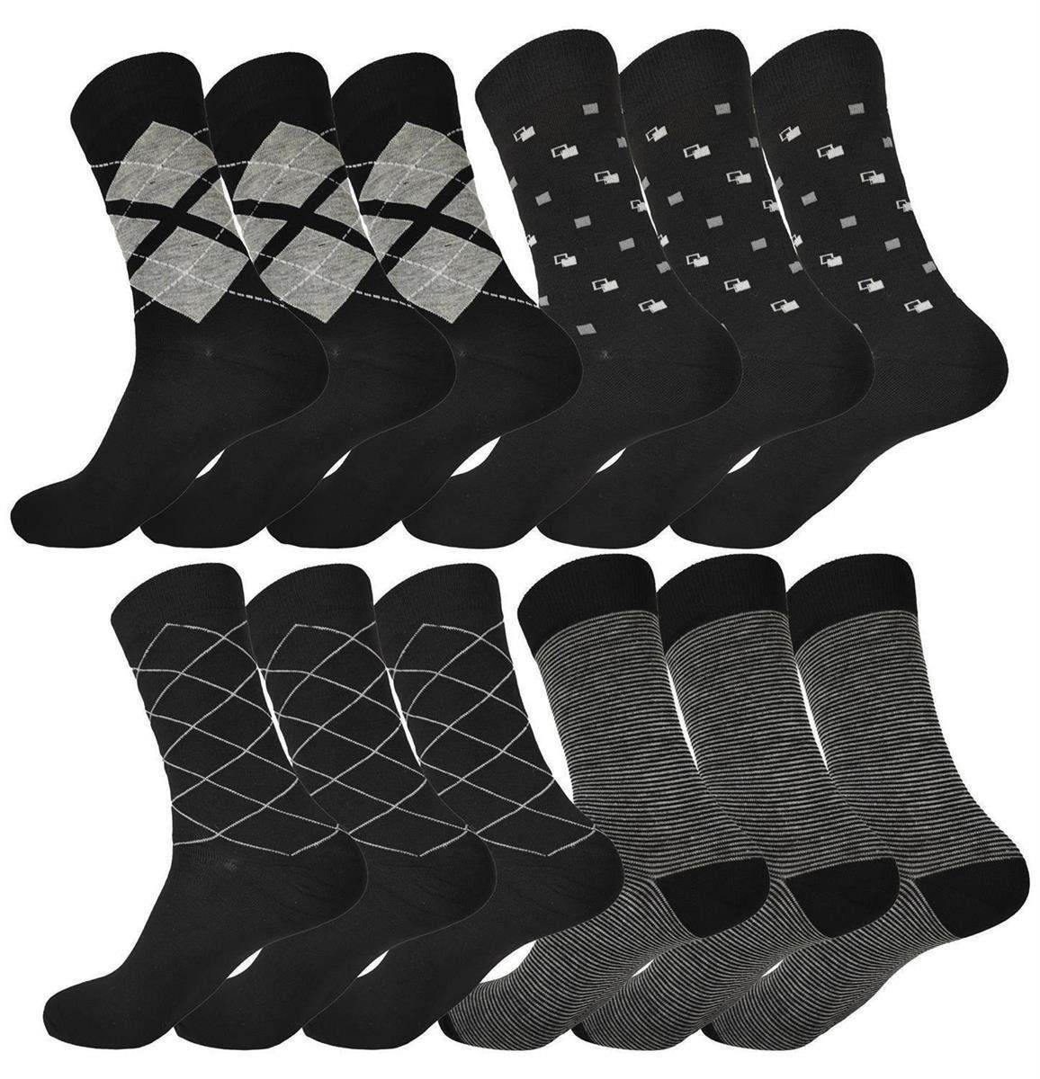 EloModa Basicsocken 12 Paar Herren Socken Muster klassischer Form Freizeit Sport (12-Paar) 12 Paar, Mix6