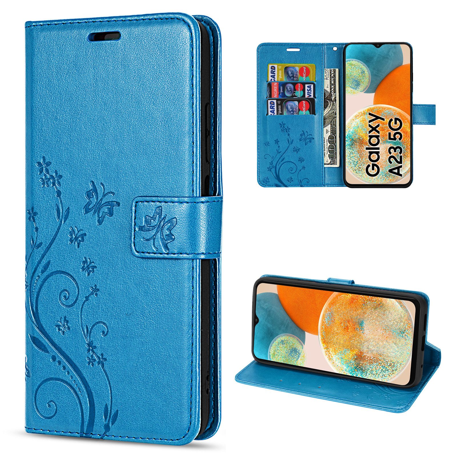 betterfon Handyhülle Handytasche für Samsung Galaxy A23 5G Klapphülle, Bookstyle-Hülle: Magnetverschluss 3 Kartenfächer & Standfunktion