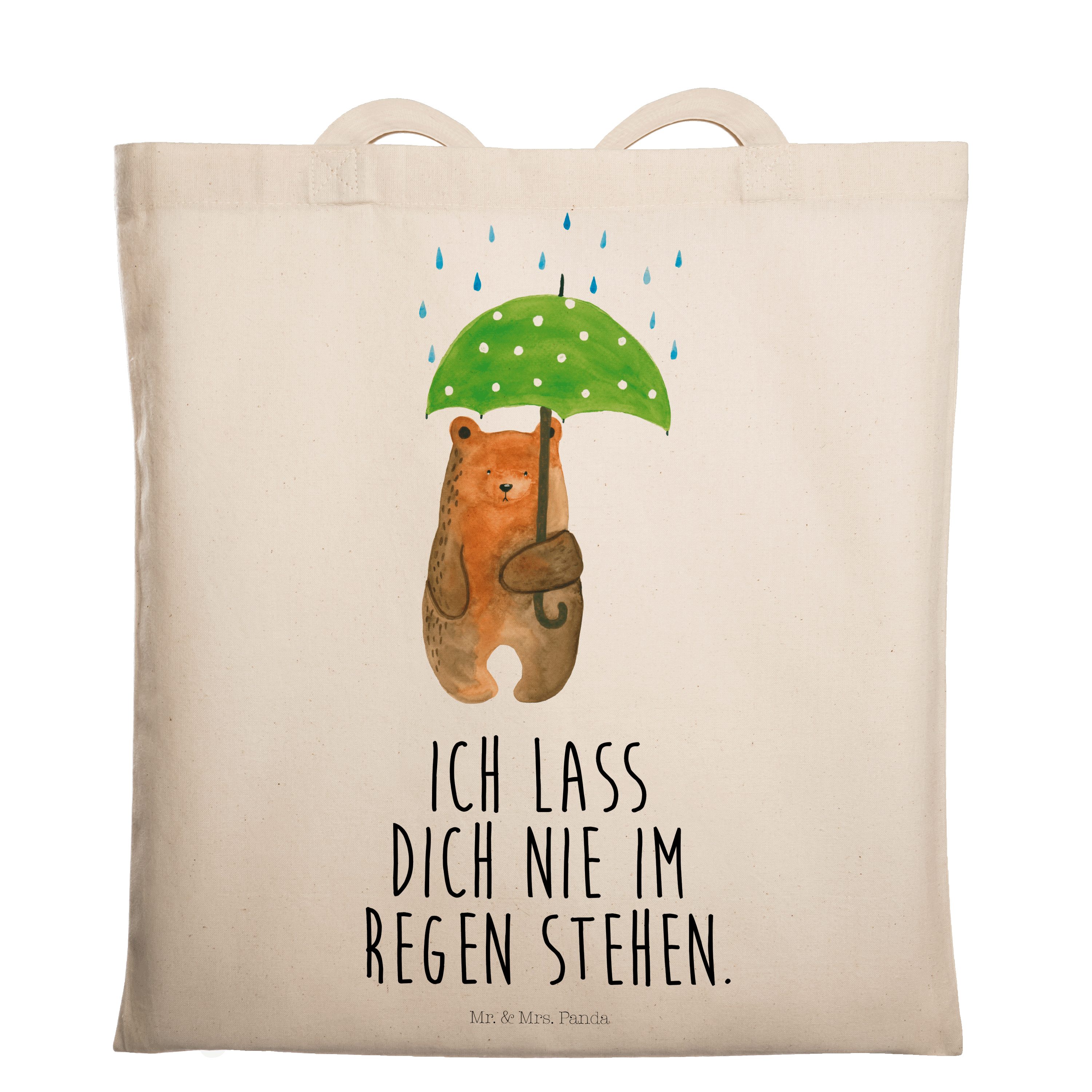 Mr. & Mrs. Panda Tragetasche Bär mit Regenschirm - Transparent - Geschenk, Freunde, Liebeskummer, (1-tlg)