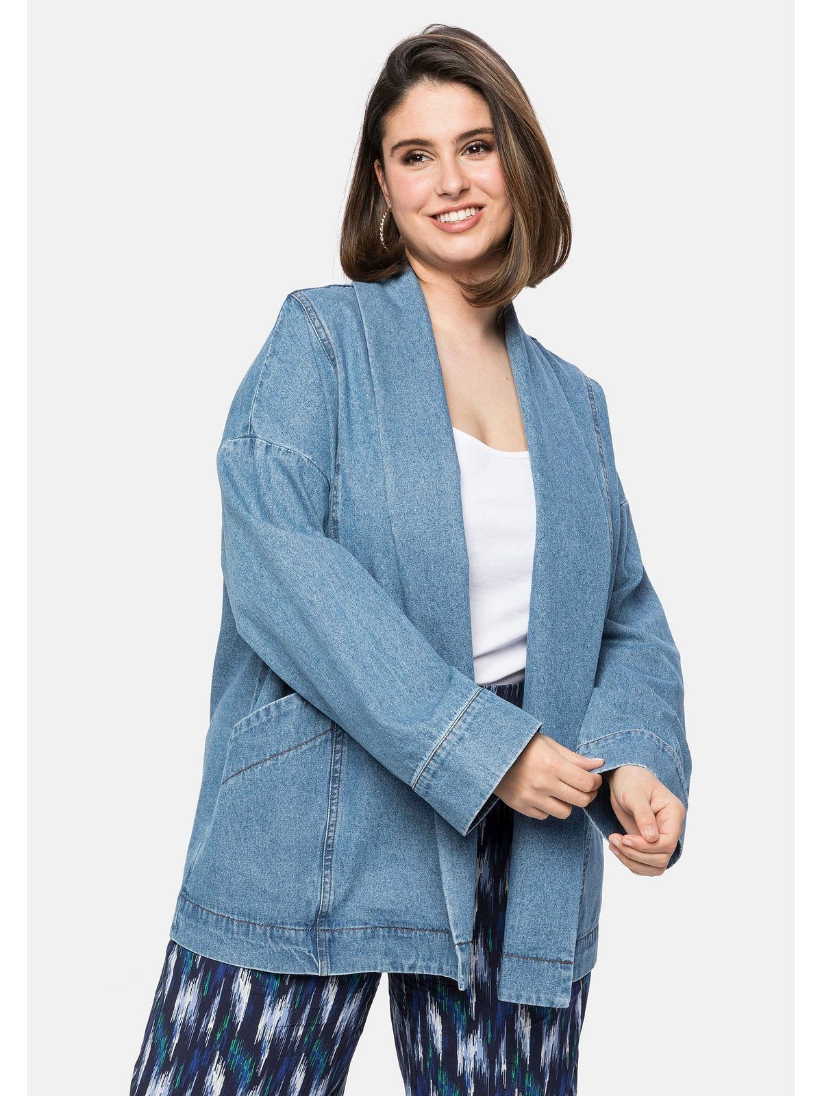 Sheego Jeansjacke Große Größen mit Schalkragen, in Kimono-Form