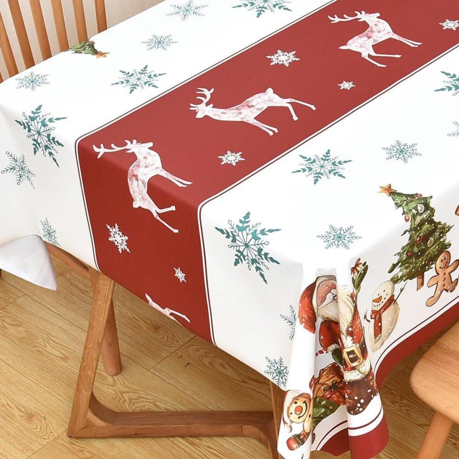 LuxusKollektion Tischdecke Tischdecke Weihnachten Hirsch 137x137cm PVC Rot (1-tlg)