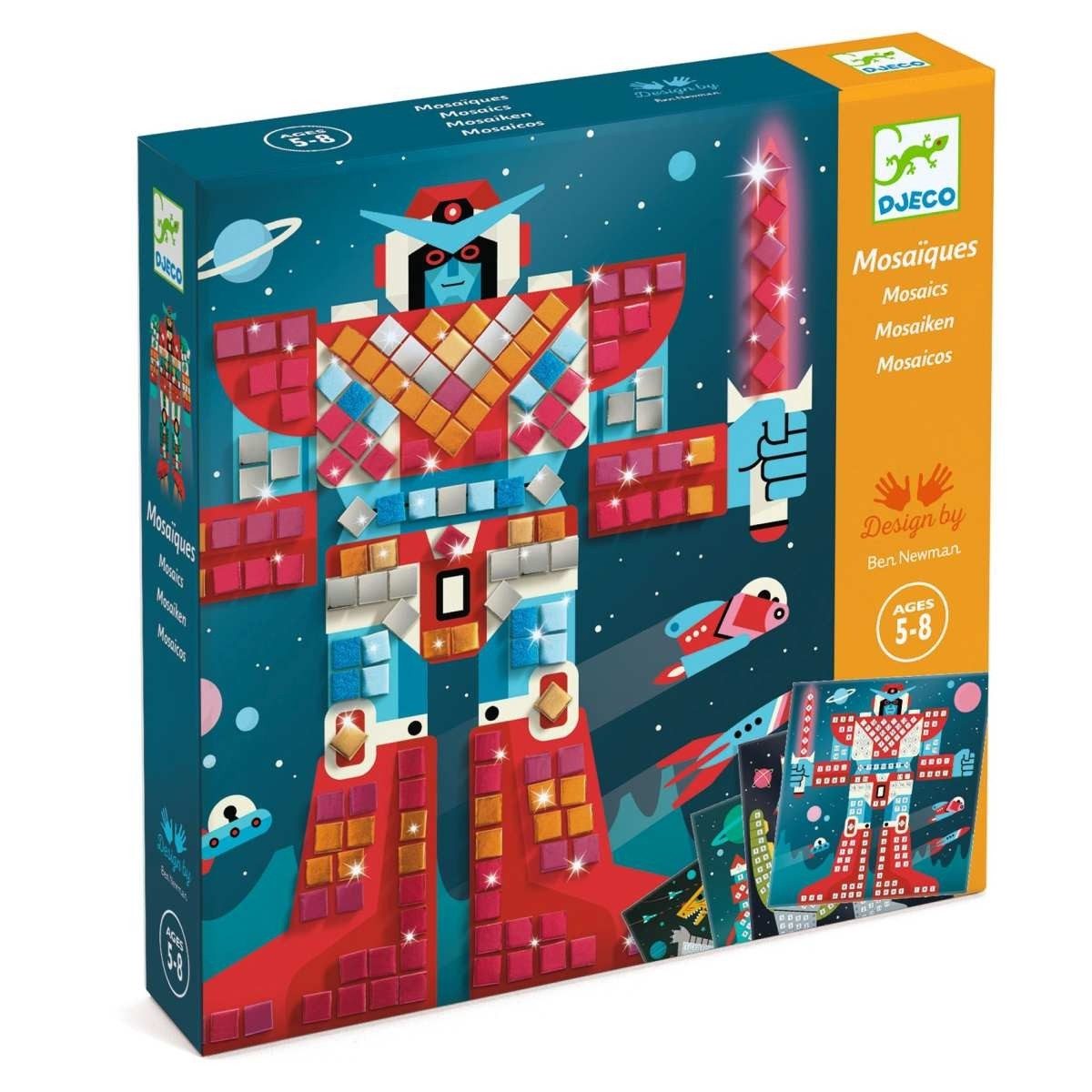DJECO Kreativset Mosaik Bastelset Space Battle mit metallischen Quadraten für Kinder
