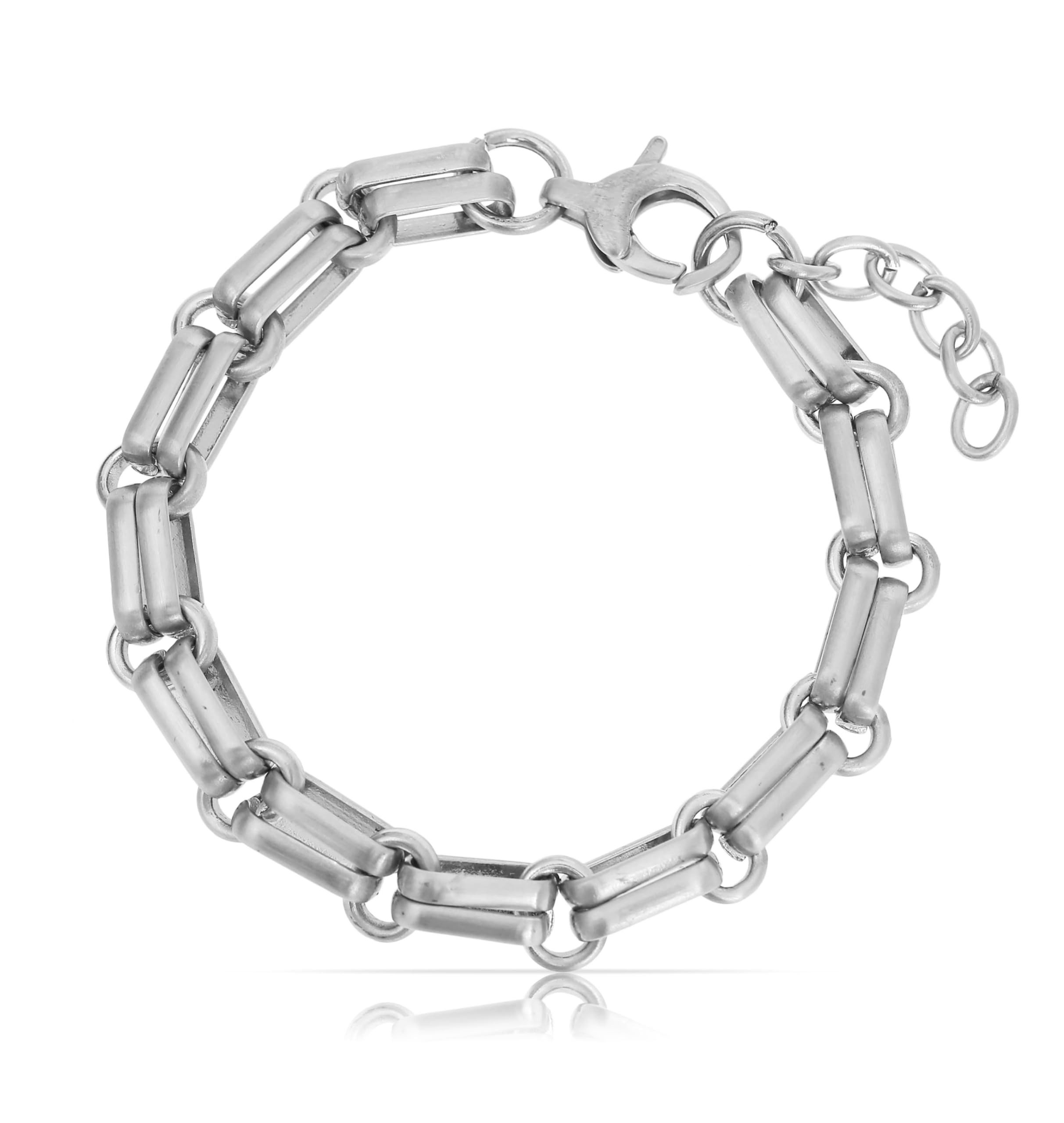Made by Nami Edelstahlarmband Silber Herren Ankerarmband mit doppelter Reihe Eckig Edelstahl, 18 + 4 cm Länge Wasserfester Schmuck