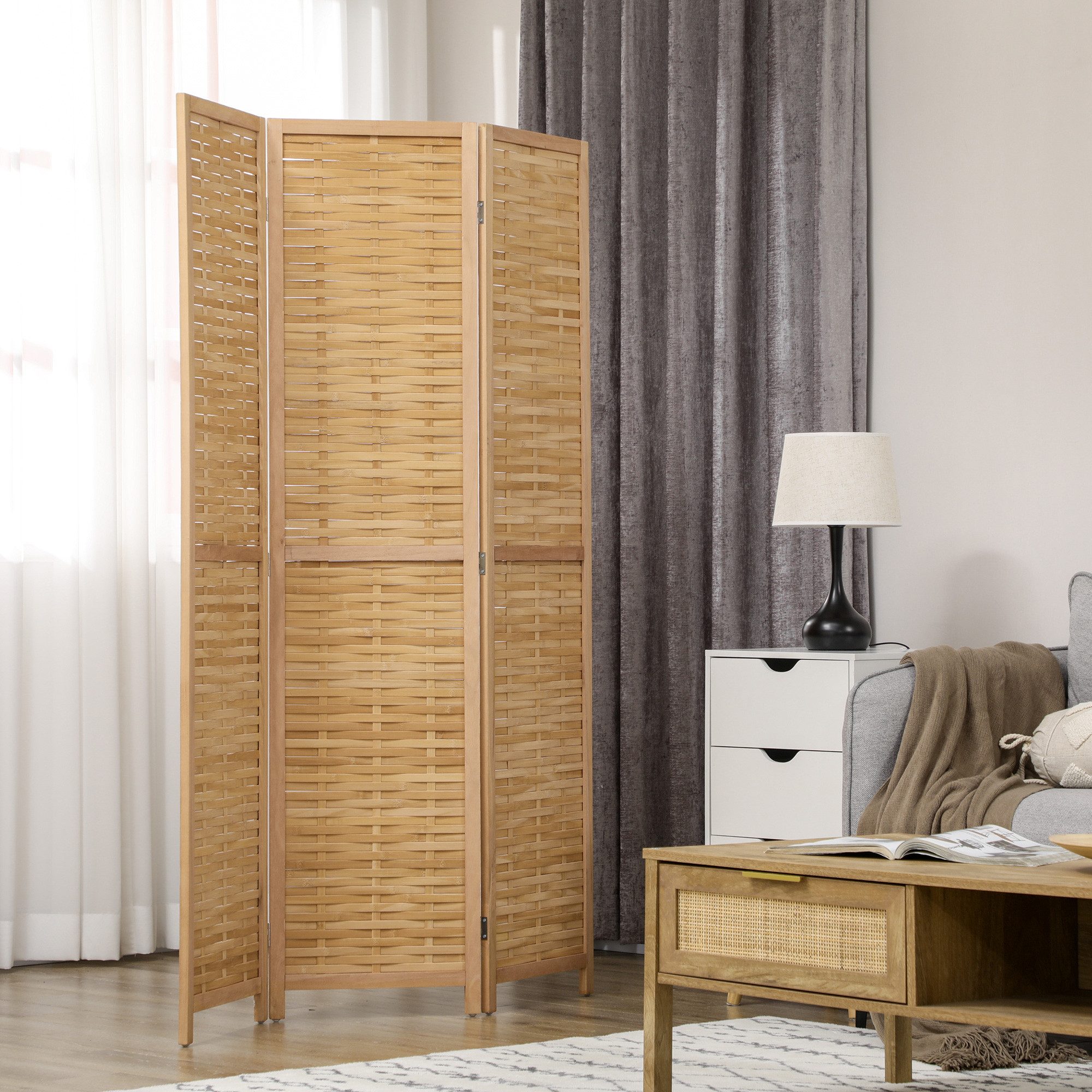 HOMCOM Paravent 4-teilig, aus Bambus, Faltbarer Sichtschutz, Raumtrenner Stellwand (Sichtschutzwand, 1 St., Raumtrenner aus Bambus), für Wohnzimmer, Schlafzimmer, Natur
