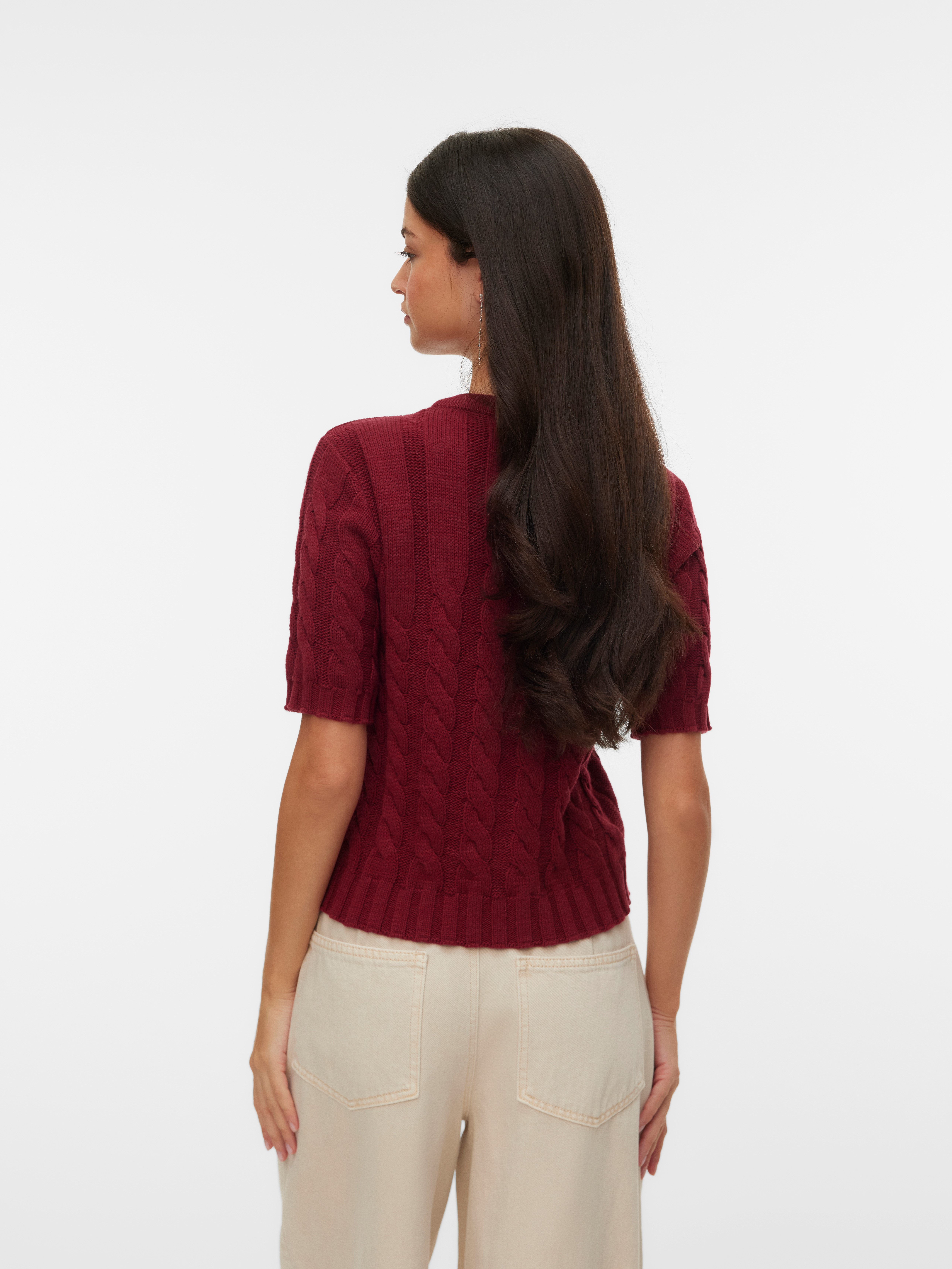 Vero Moda Strickjacke VMORIANE 2-4 O-NECK CARDIGAN Baumwollmischung, regular fit, Zopfstrickmuster