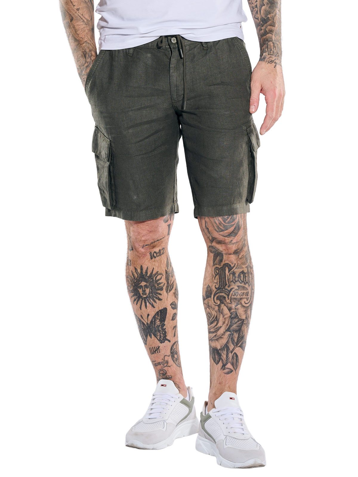 emilio adani Cargobermudas Herren Cargo-Bermuda aus 100% Leinen, Oliv