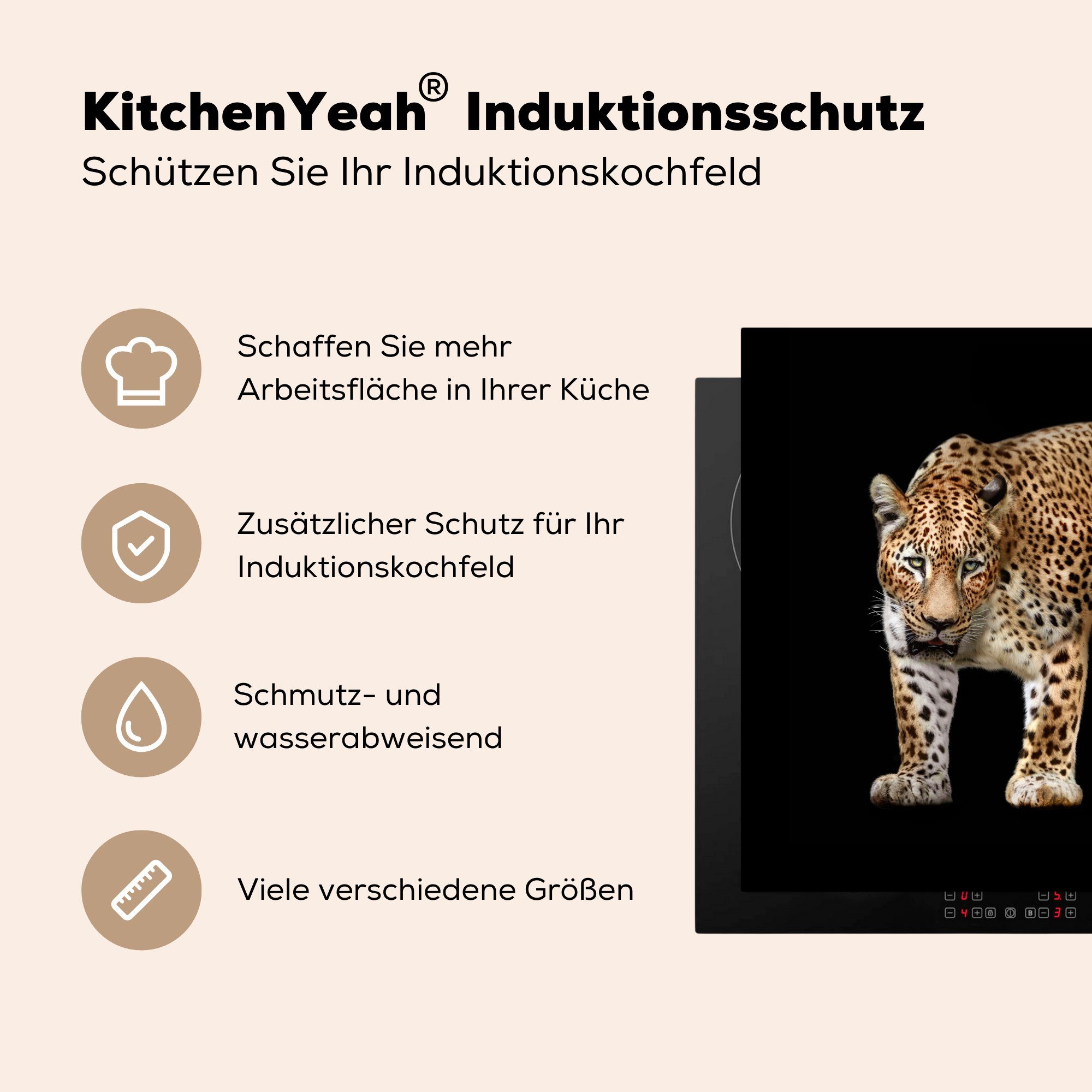 MuchoWow Herdblende-/Abdeckplatte Leopard - 78x78 - tlg), (1 für cm, Vinyl, Wild, Ceranfeldabdeckung, küche Fell Arbeitsplatte
