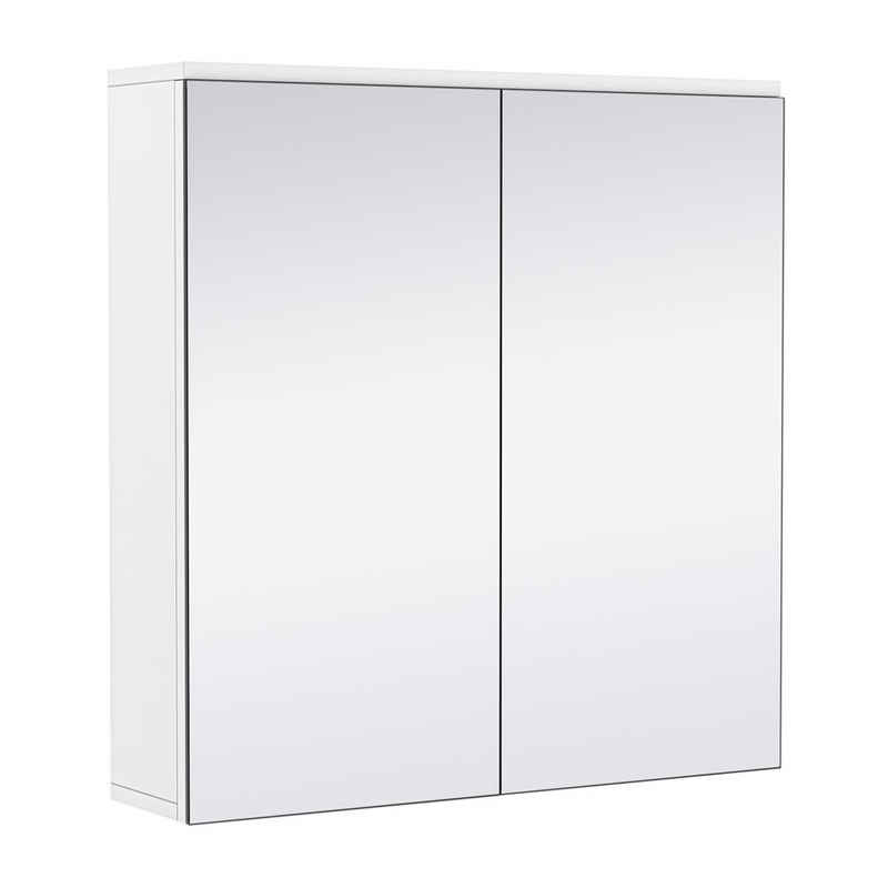 Yaheetech Hängeschrank Badezimmerschrank mit 2 Spiegeltüren Spiegelschrank fürs Bad 2-stufiger Badschrank höhenverstellbare Ablage