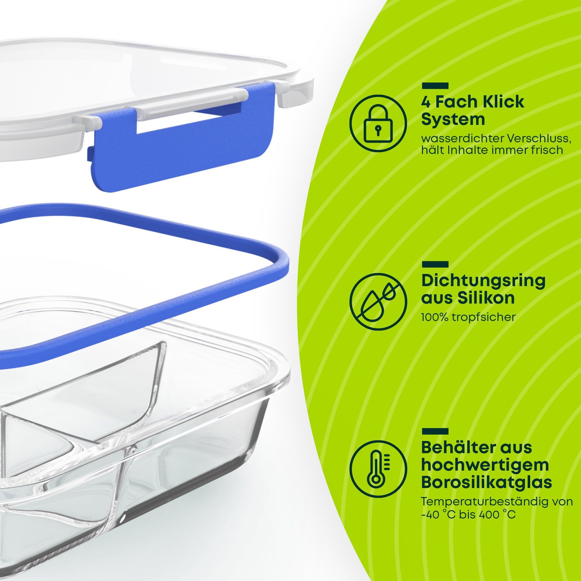 Goldhofer Vorratsglas Glasbehälter mit Deckel luftdicht & BPA-frei ideal als Meal Prep Boxen, (Spar-Set, 1-tlg., verschiedene Setgrößen), Hitzebeständig ohne De – Bild 4 von 5