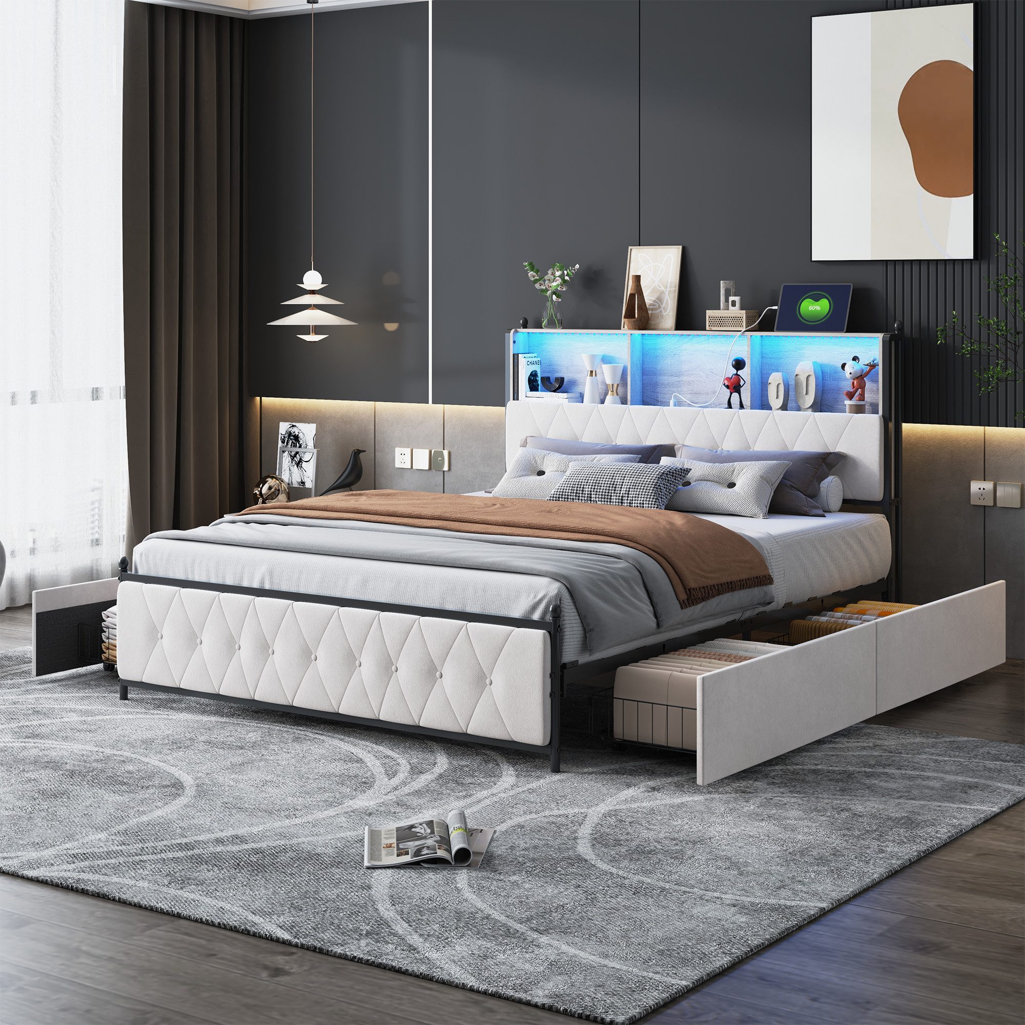 PXloue Polsterbett Doppelbett mit LED Licht günstig online kaufen