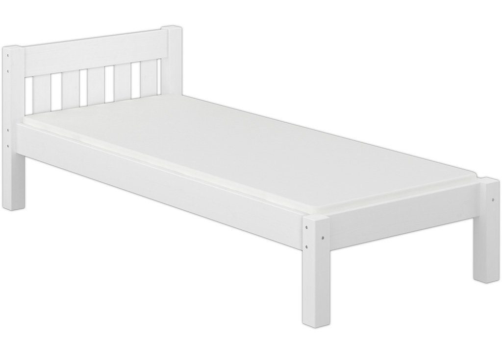 ERST-HOLZ Bett Kinderbett-Set: weißes Holzbett 80x200 mit Rost und Matratze, Kieferwaschweiß