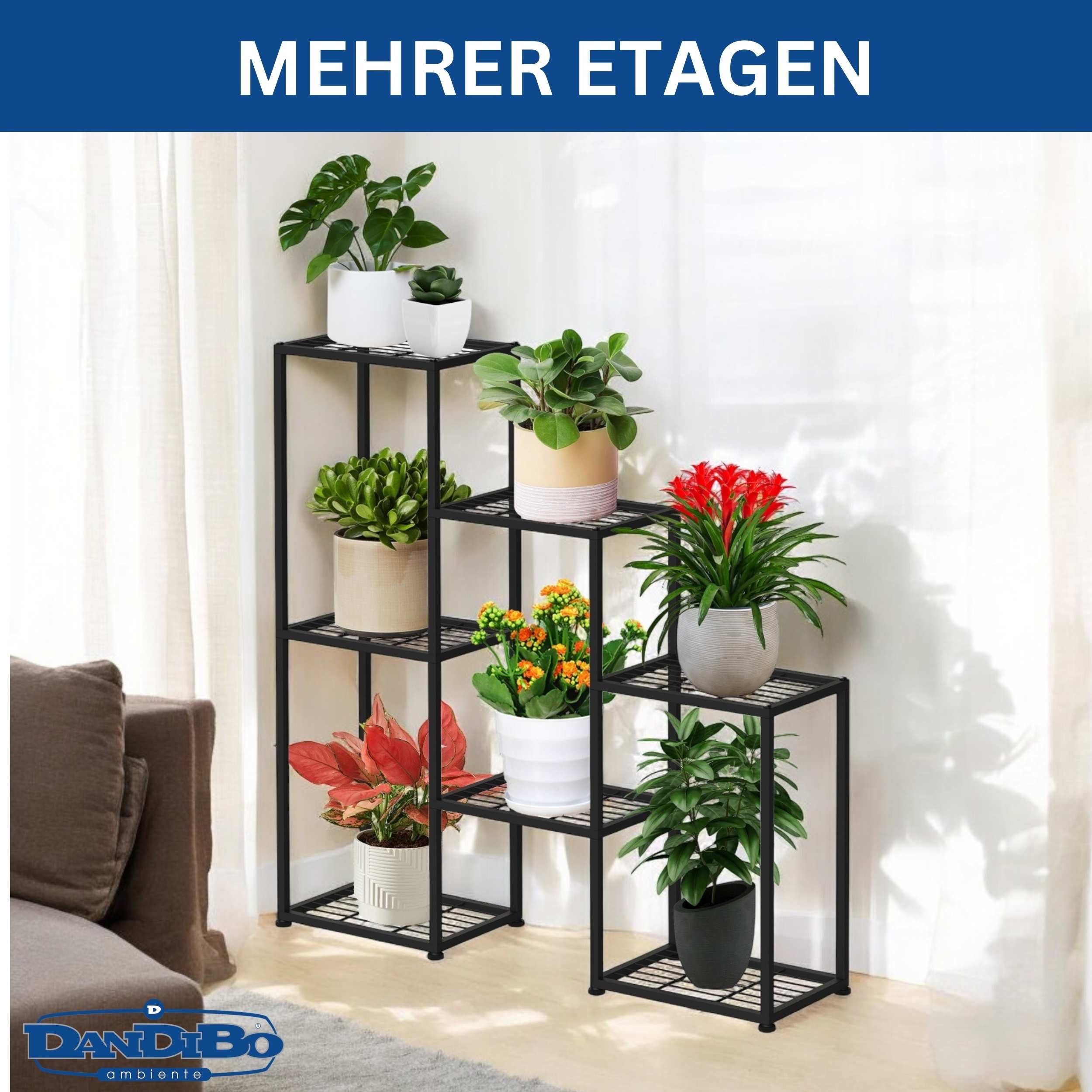 DanDiBo Pflanzentreppe Wohnzimmer Metall Schwarz 6 Ebenen 96578 Blumenregal Blumentreppe (Pflanzenregal Innen), Blumenständer Blumensäule Design Pflanzenhocker