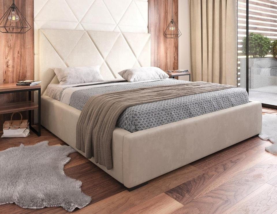 Polster Doppelbett Bett Elegantes Beige Bett, JVmoebel Schlafzimmer Stoff Stil