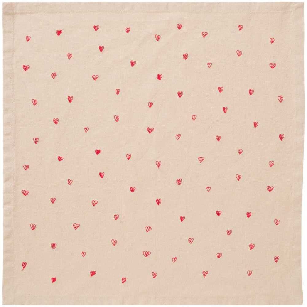 Ib Laursen Stoffserviette IB Laursen Stoffserviette TRADITION Natur Kleine Rote HERZEN